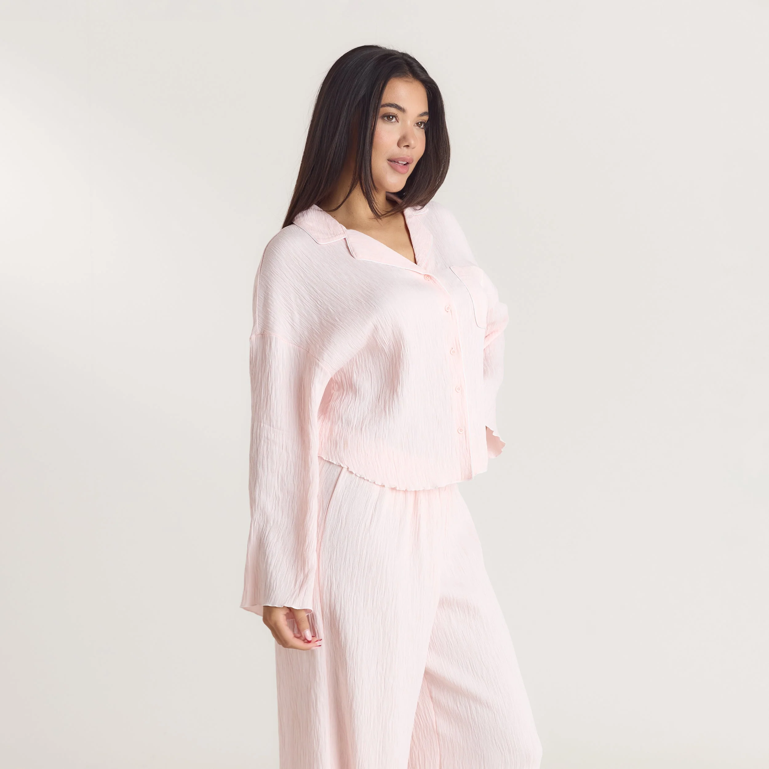 Crinkle Pajama Shirt - Pink - Image 6