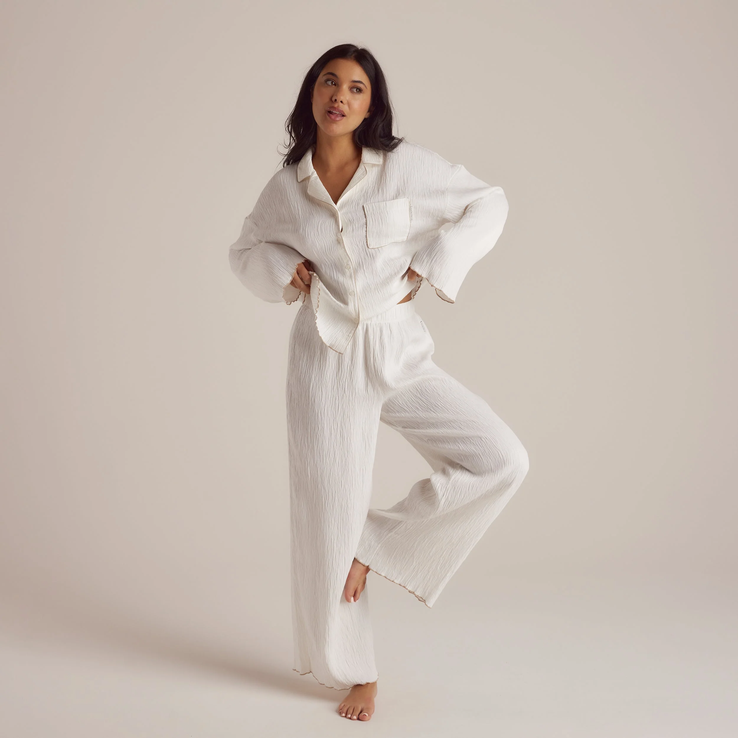 Crinkle Pajama Shirt - White - Image 3