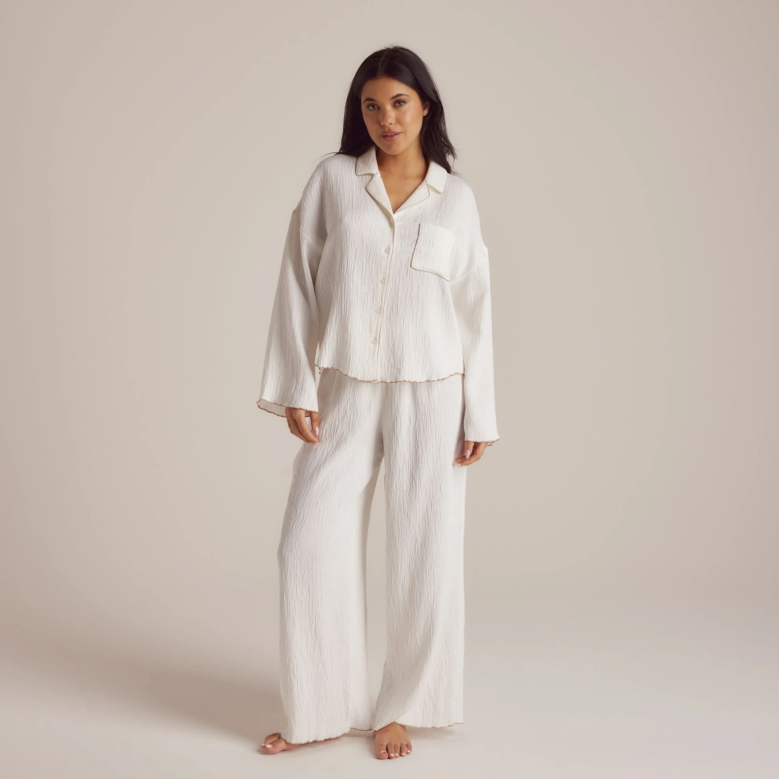 Crinkle Pajama Shirt - White - Image 5