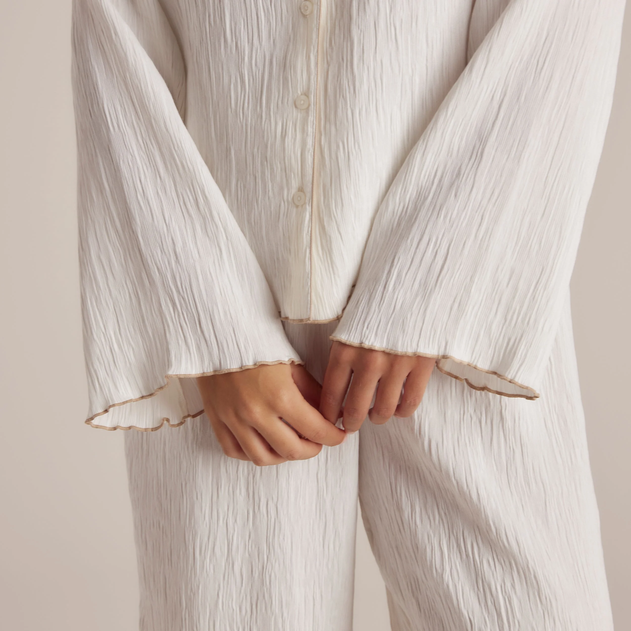 Crinkle Pajama Shirt - White - Image 6