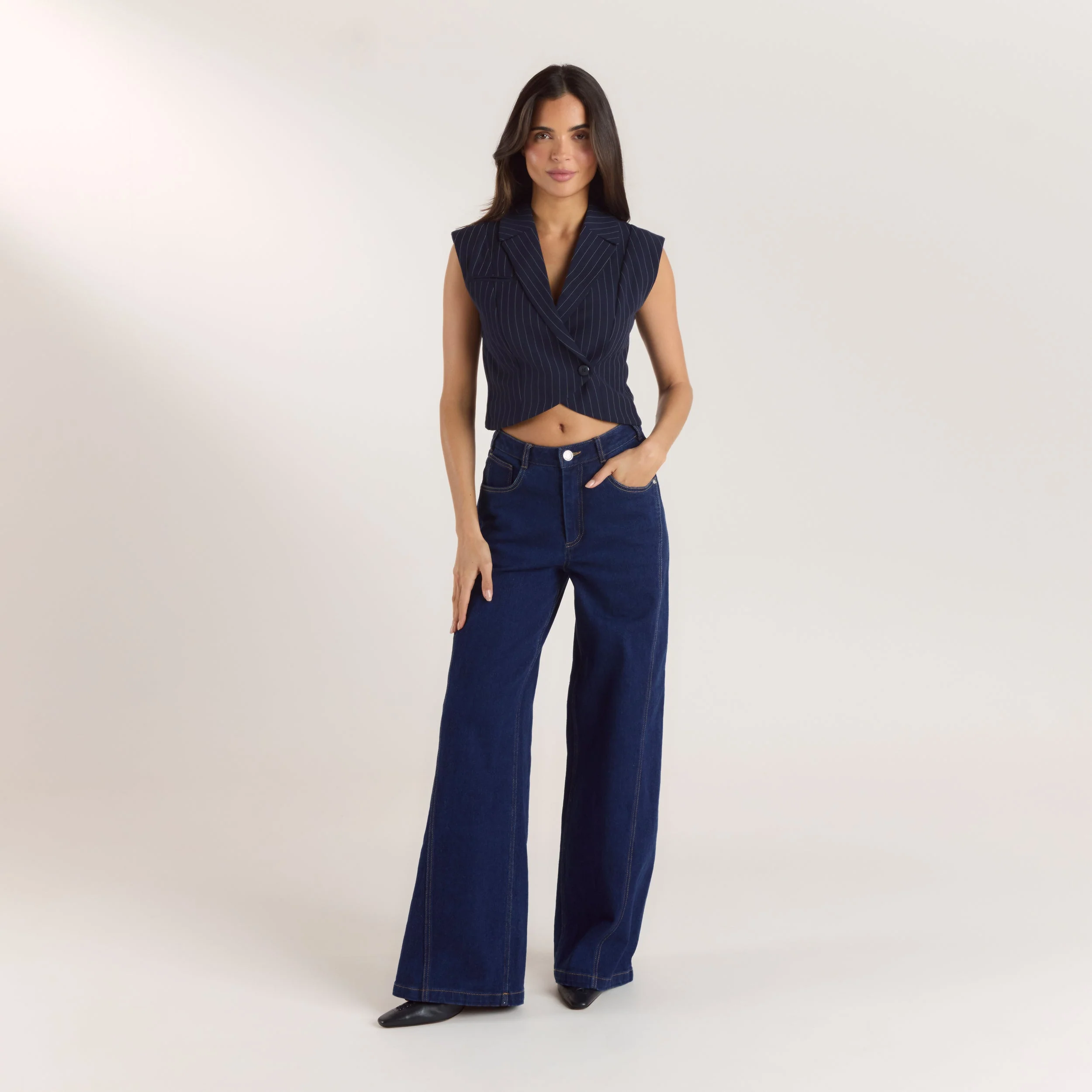 Crossover Waistcoat - Navy Pinstripe - Image 2