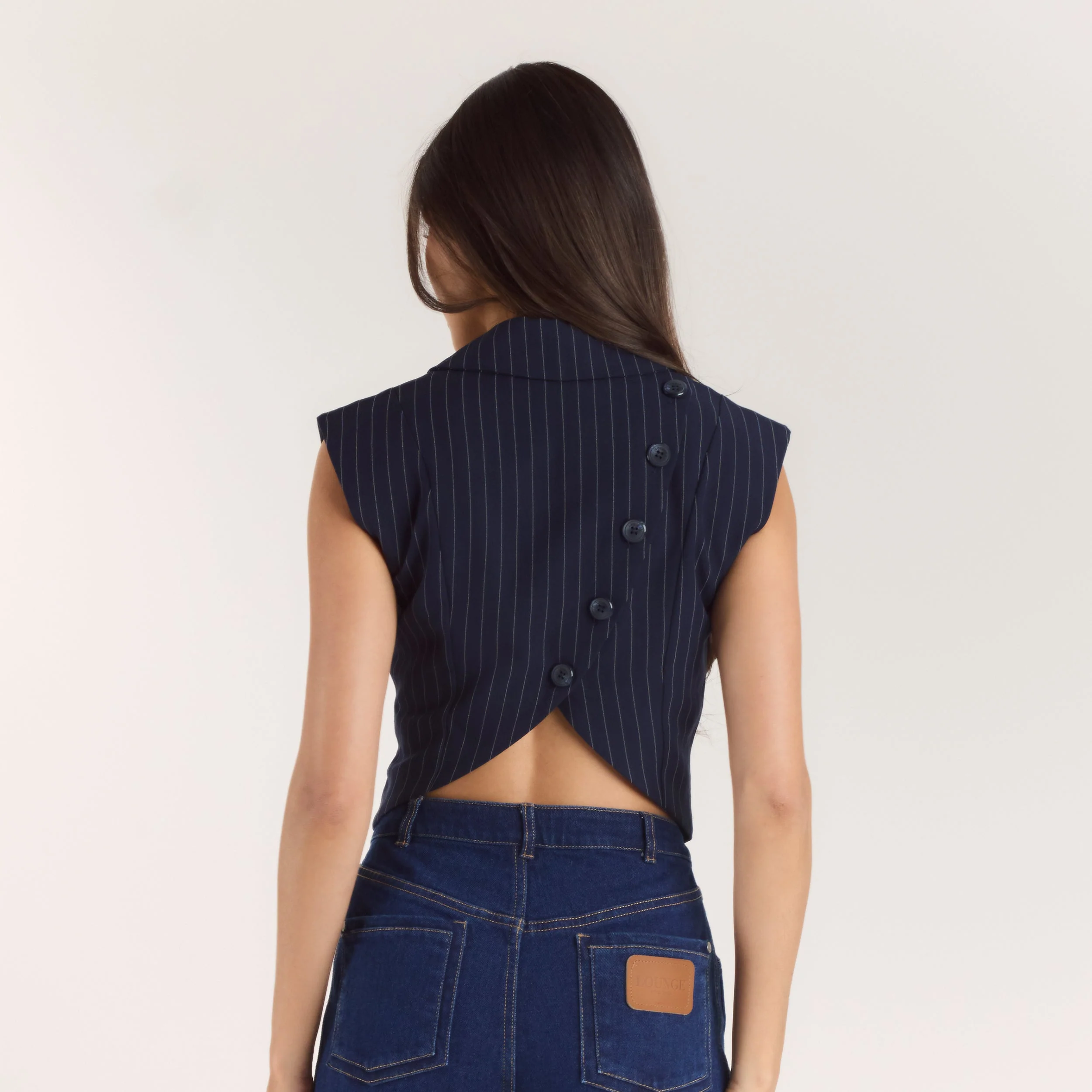 Crossover Waistcoat - Navy Pinstripe - Image 3
