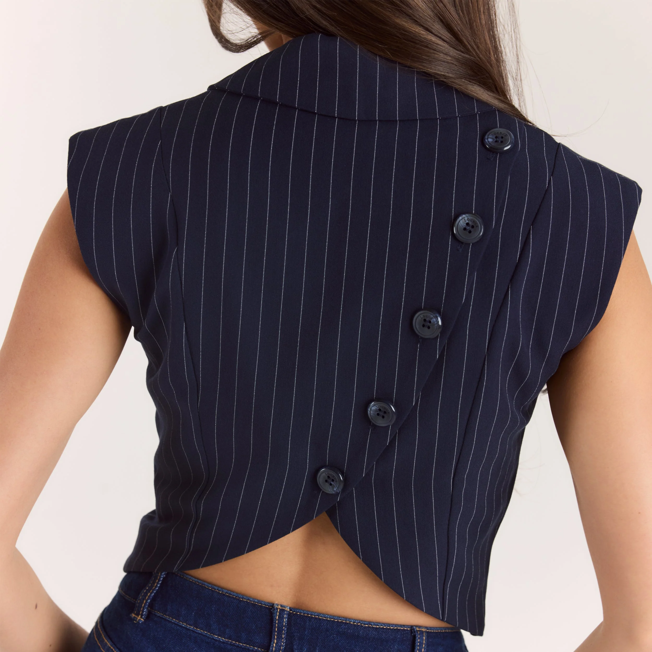 Crossover Waistcoat - Navy Pinstripe - Image 4