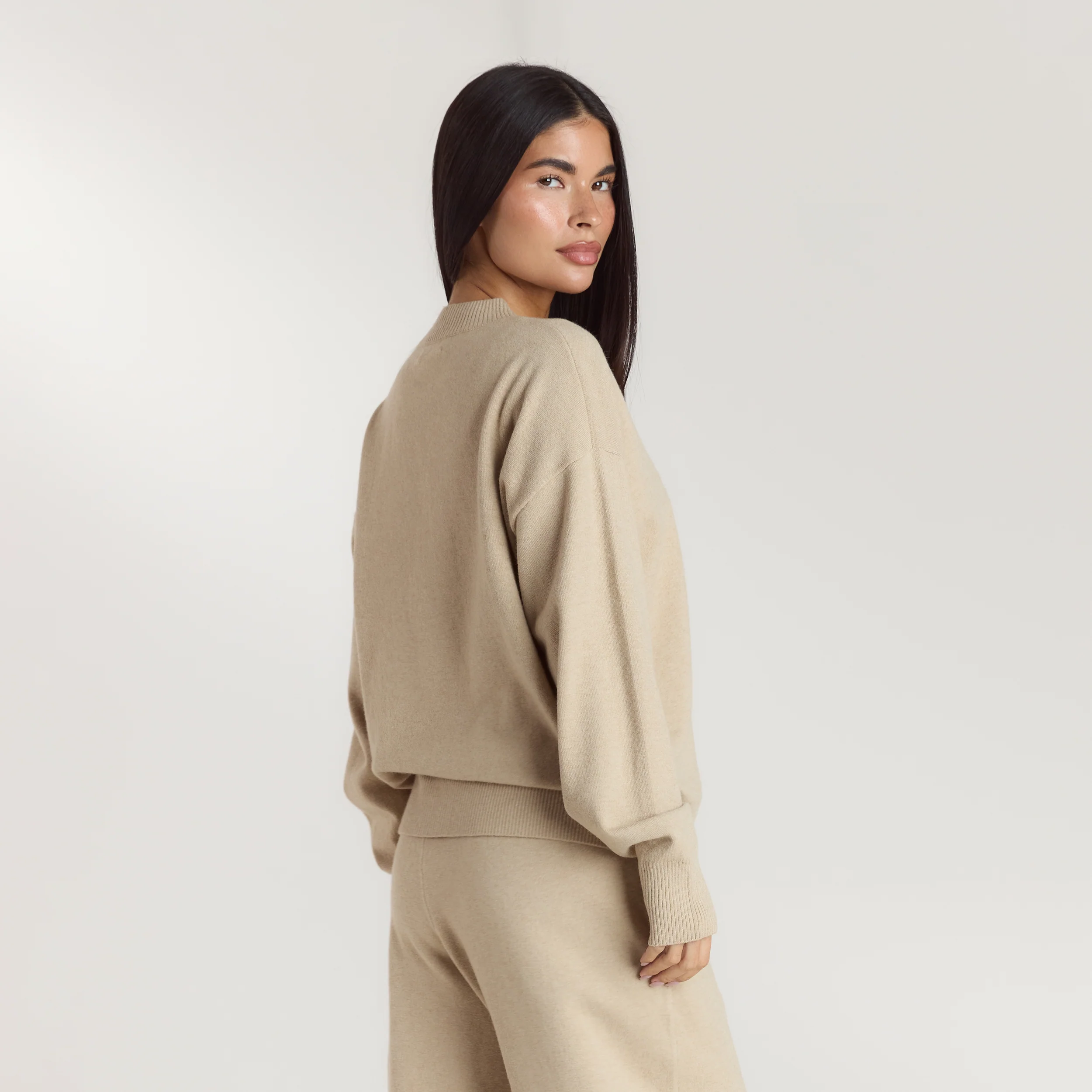 Cuffed Crew Neck Knitted Jumper - Oatmeal Marl - Image 3
