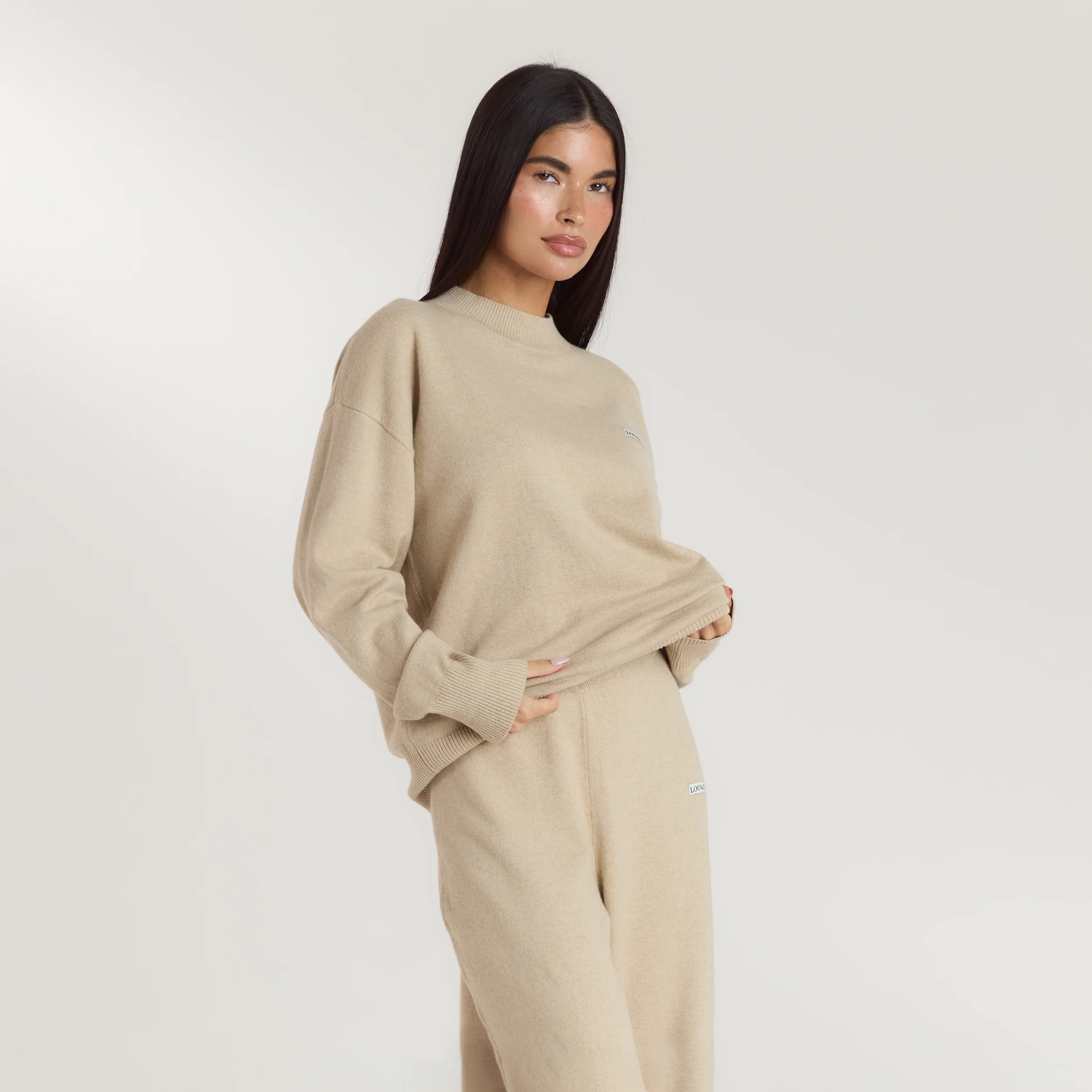 Cuffed Crew Neck Knitted Jumper - Oatmeal Marl - Image 5