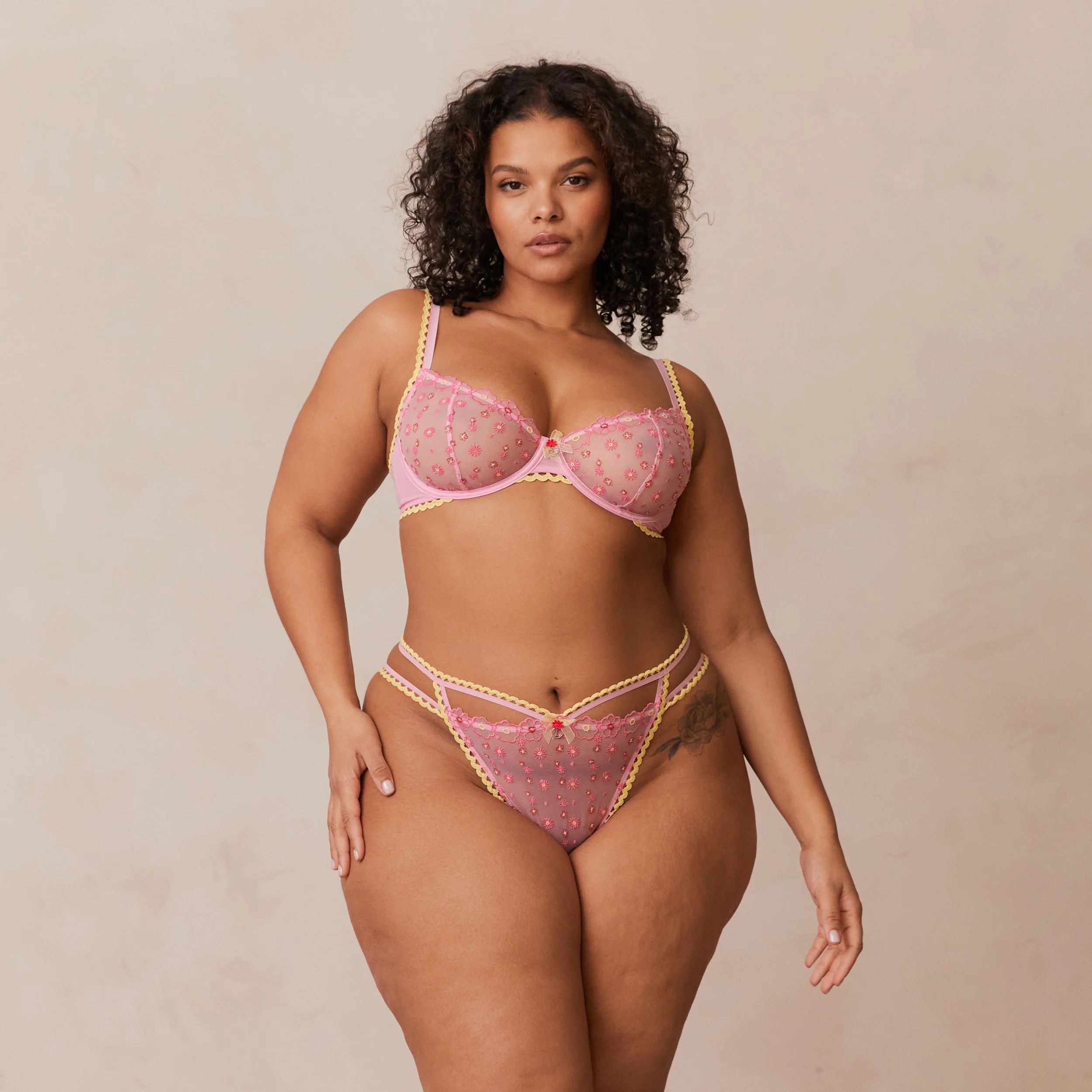 Daisy Embroidered Balcony Bra - Pink - Image 13