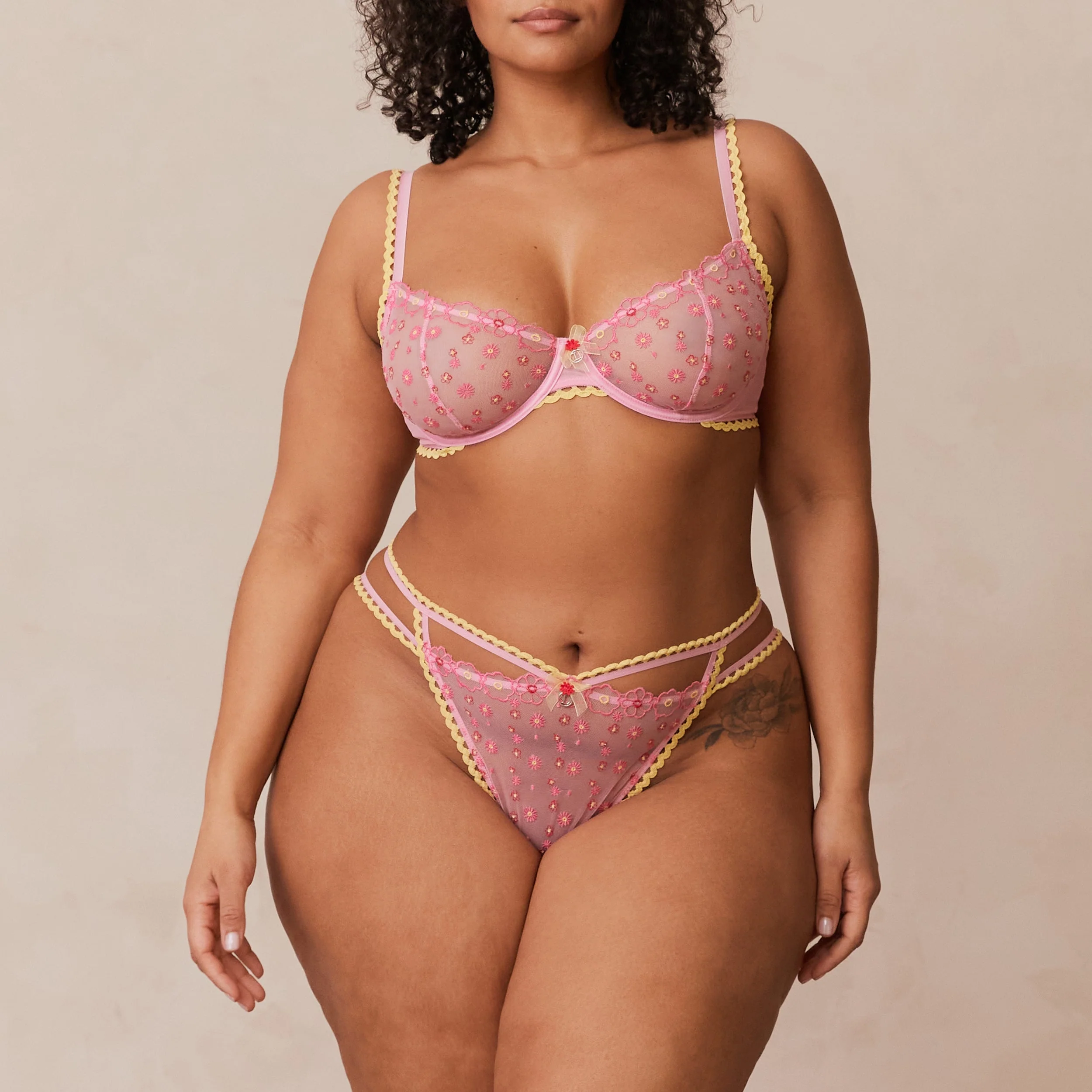 Daisy Embroidered Balcony Bra - Pink - Image 15
