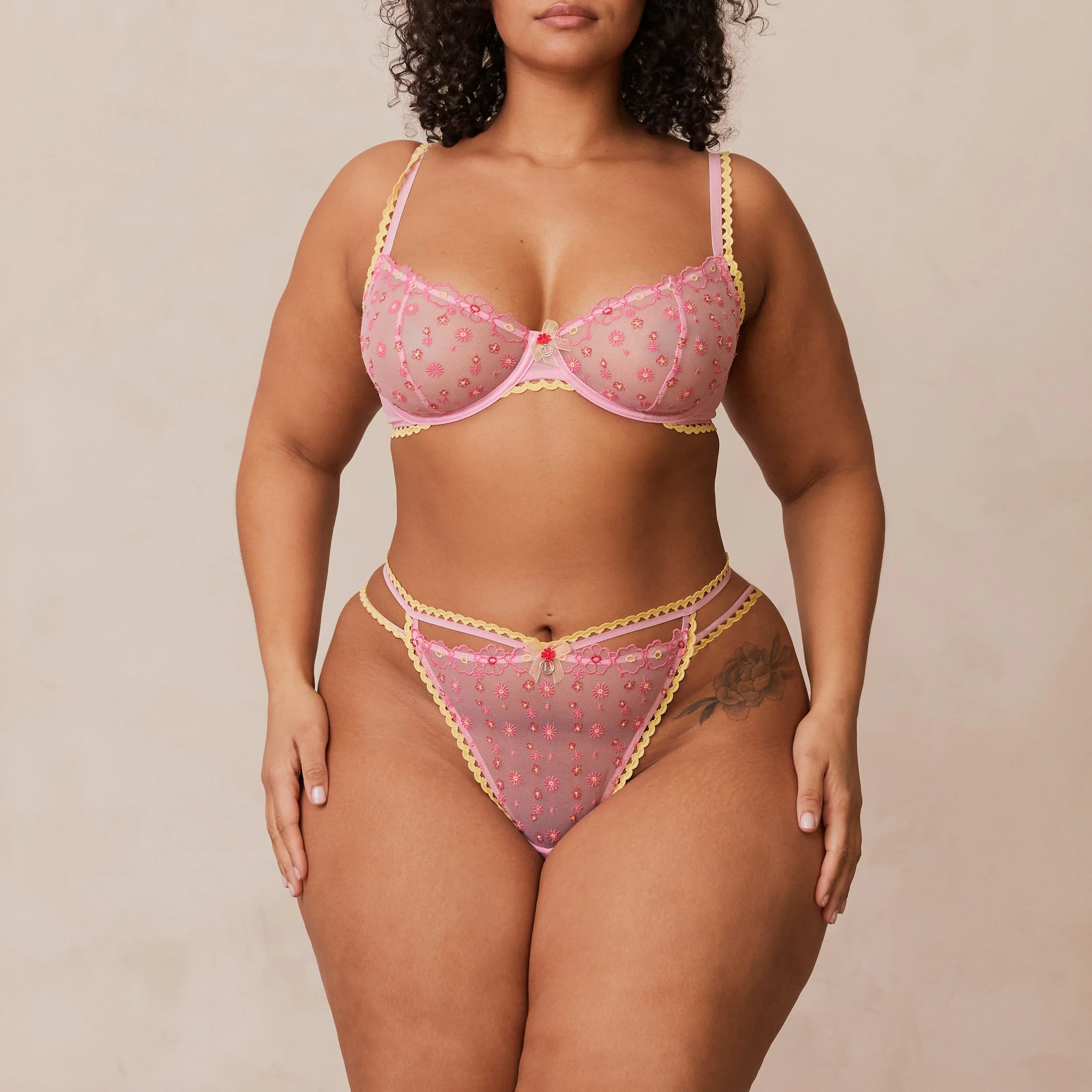 Daisy Embroidered Balcony Bra - Pink - Image 3