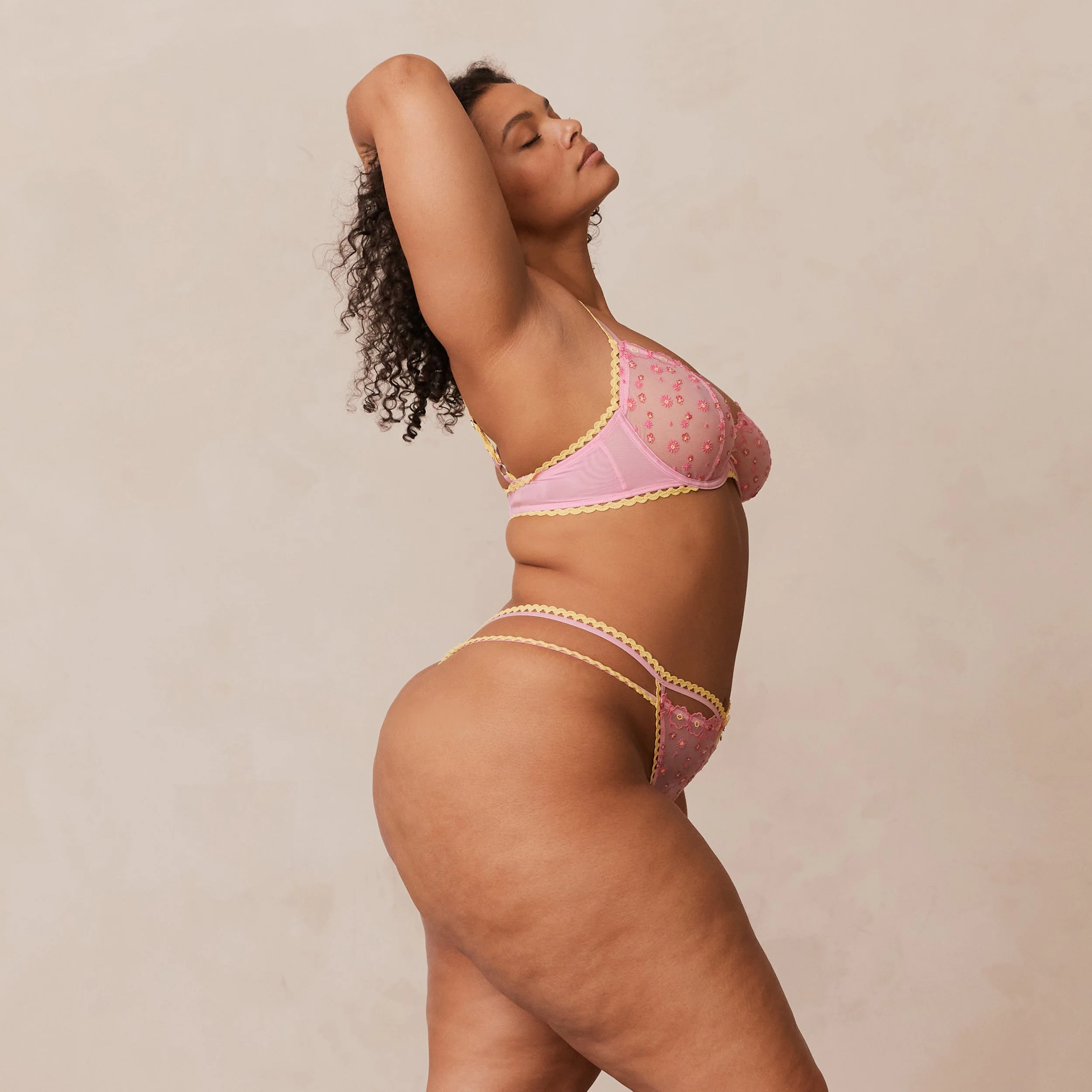 Daisy Embroidered Balcony Bra - Pink - Image 5
