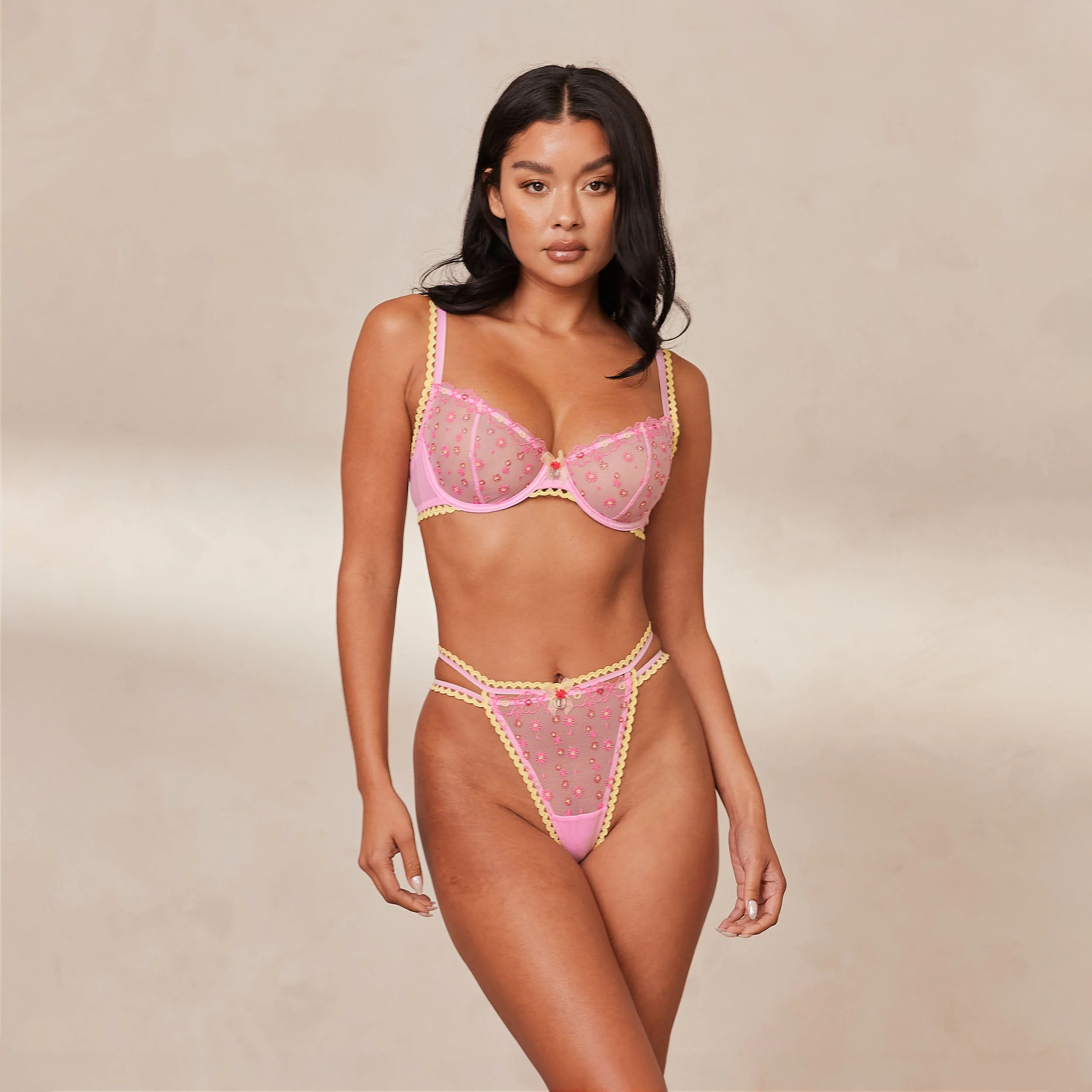 Daisy Embroidered Balcony Bra - Pink - Image 7