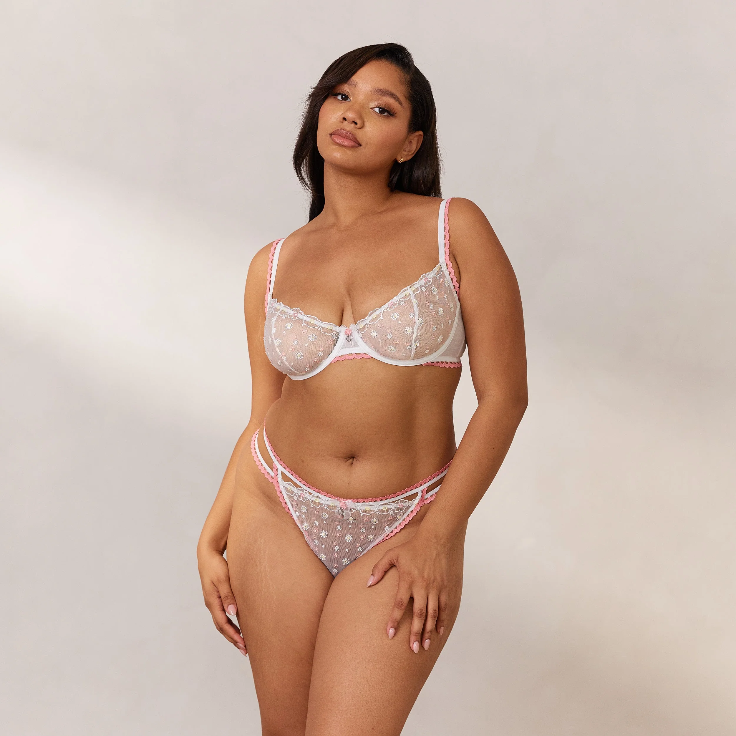 Daisy Embroidered Balcony Bra - White - Image 11