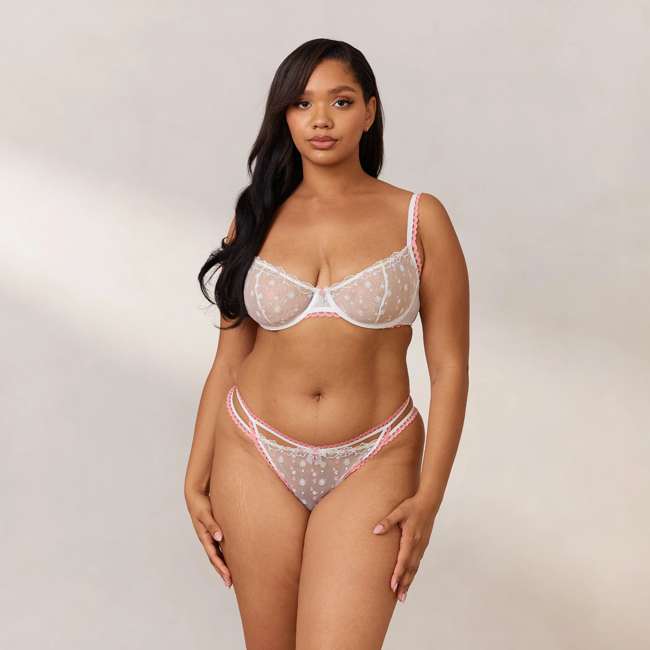 Daisy Embroidered Balcony Bra - White - Image 19