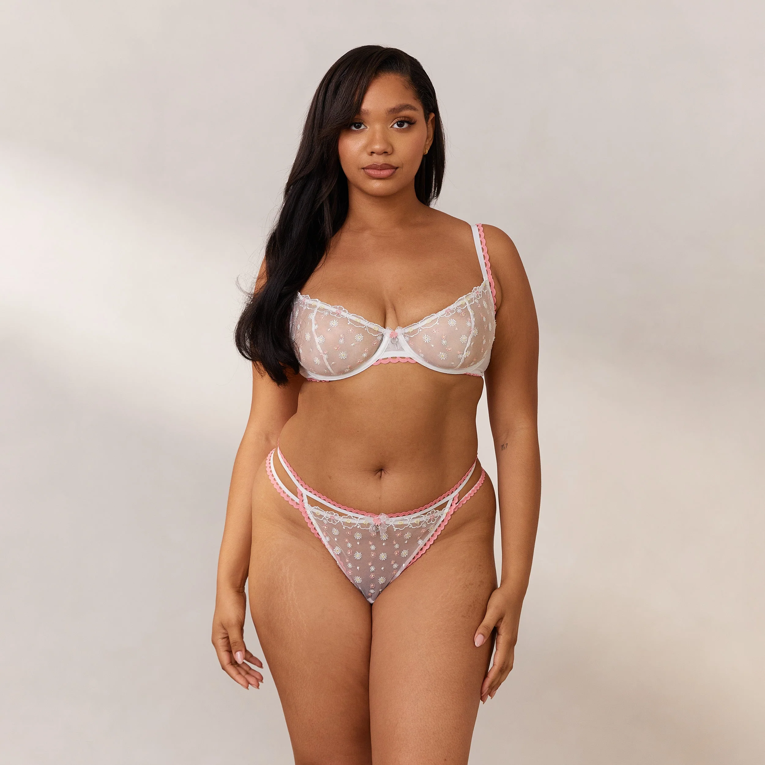 Daisy Embroidered Balcony Bra - White - Image 7