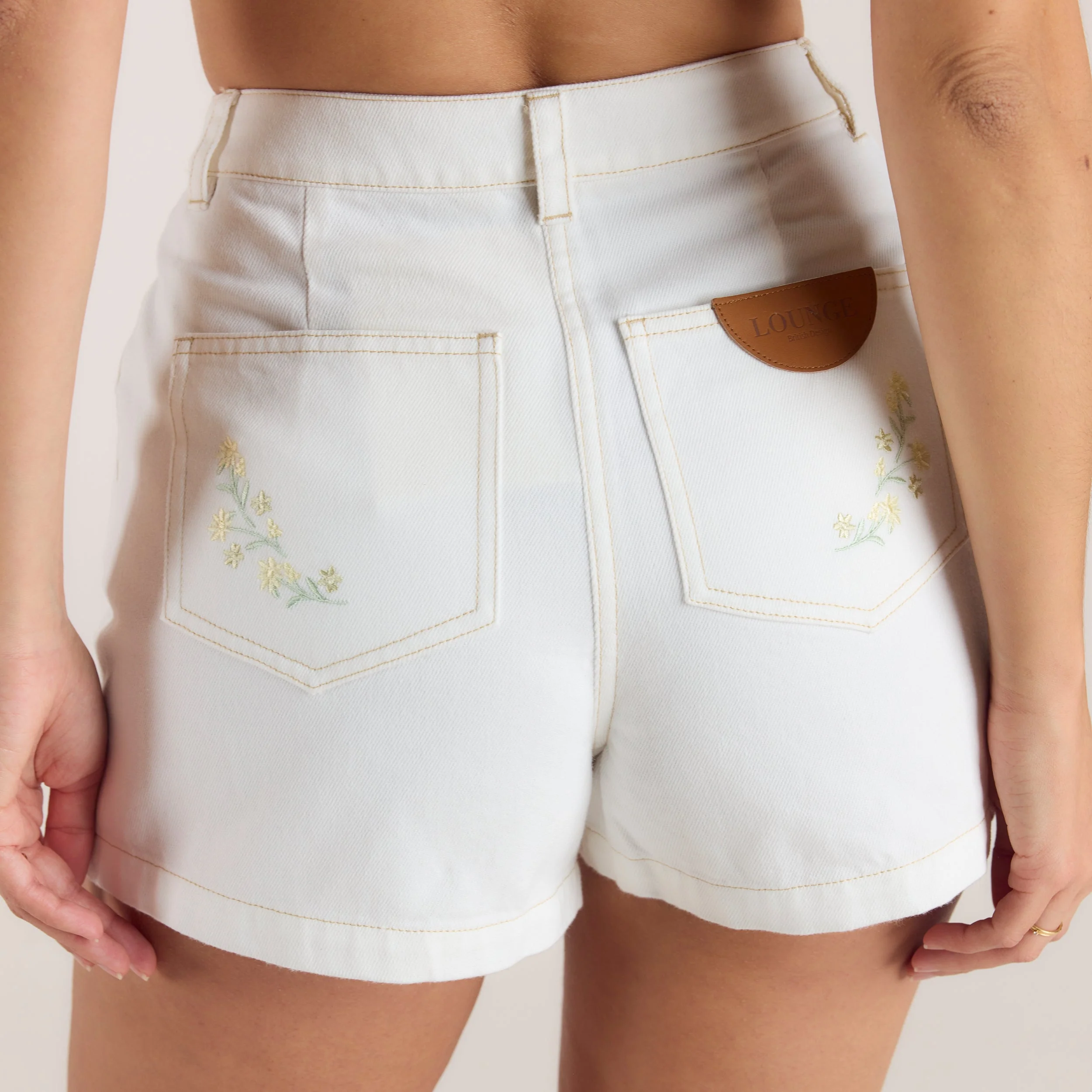 Embroidered Denim Shorts - White - Image 4