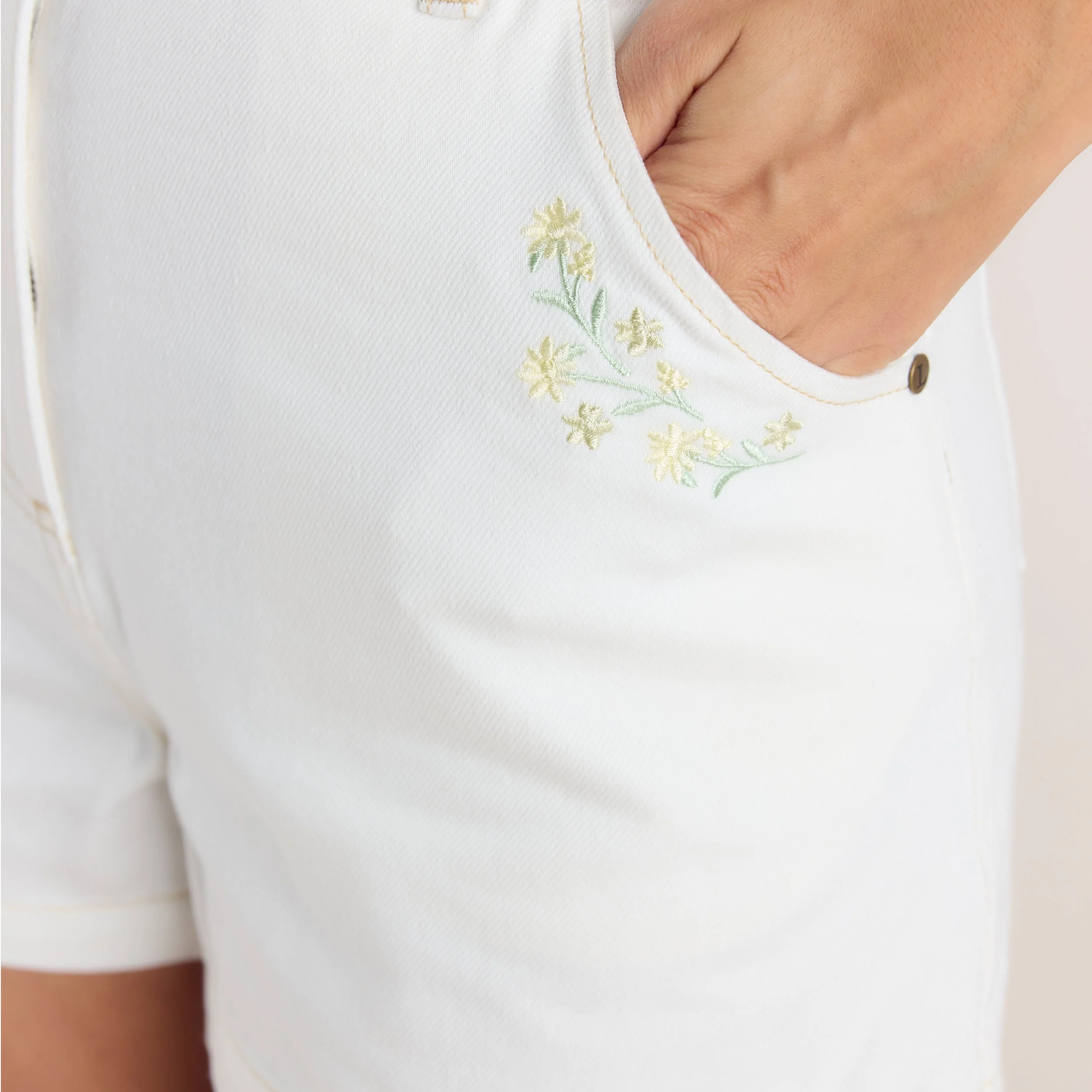 Embroidered Denim Shorts - White - Image 7