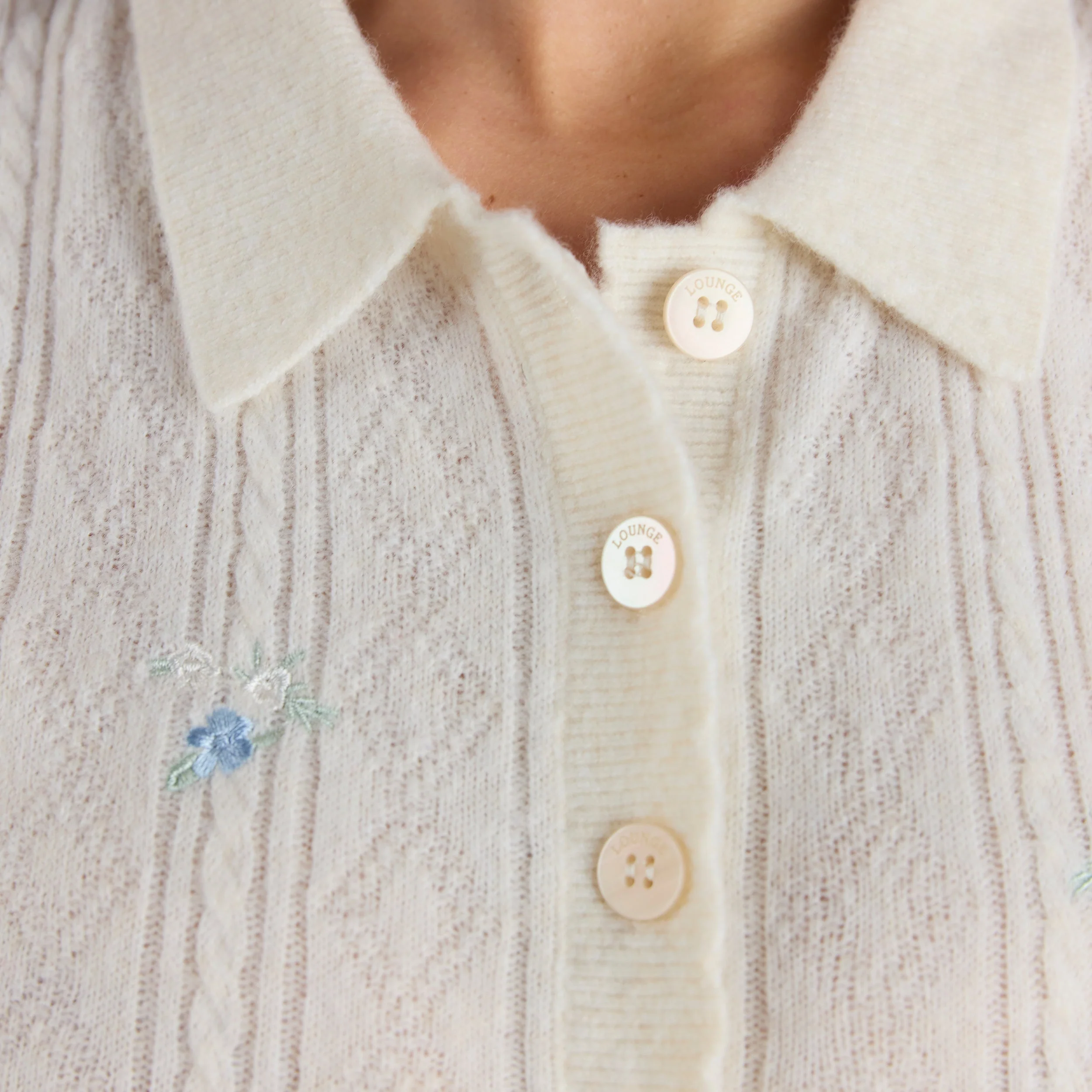 Embroidered Knitted Top - Cream - Image 4