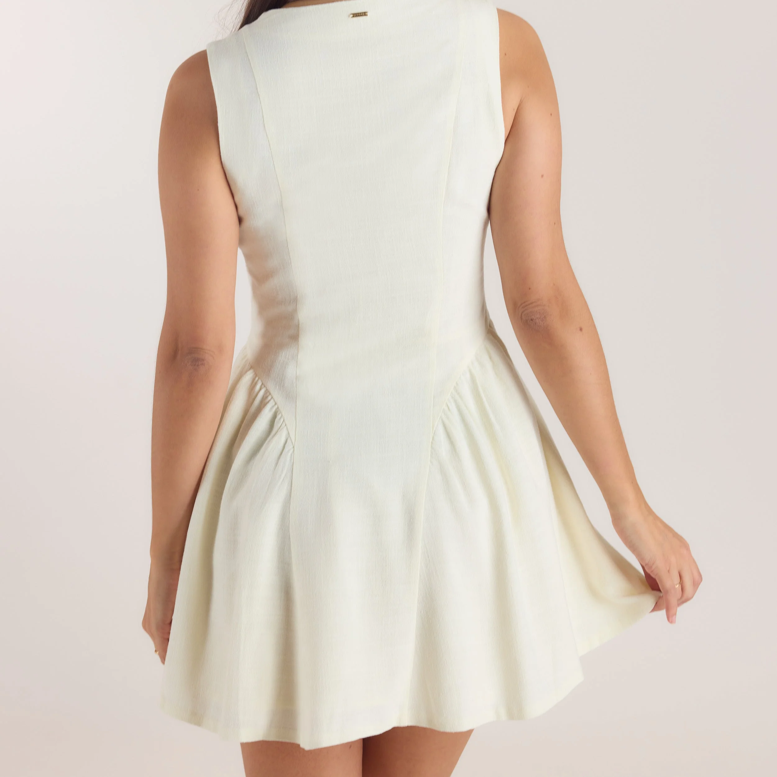 Embroidered Mini Dress - Cream - Image 3