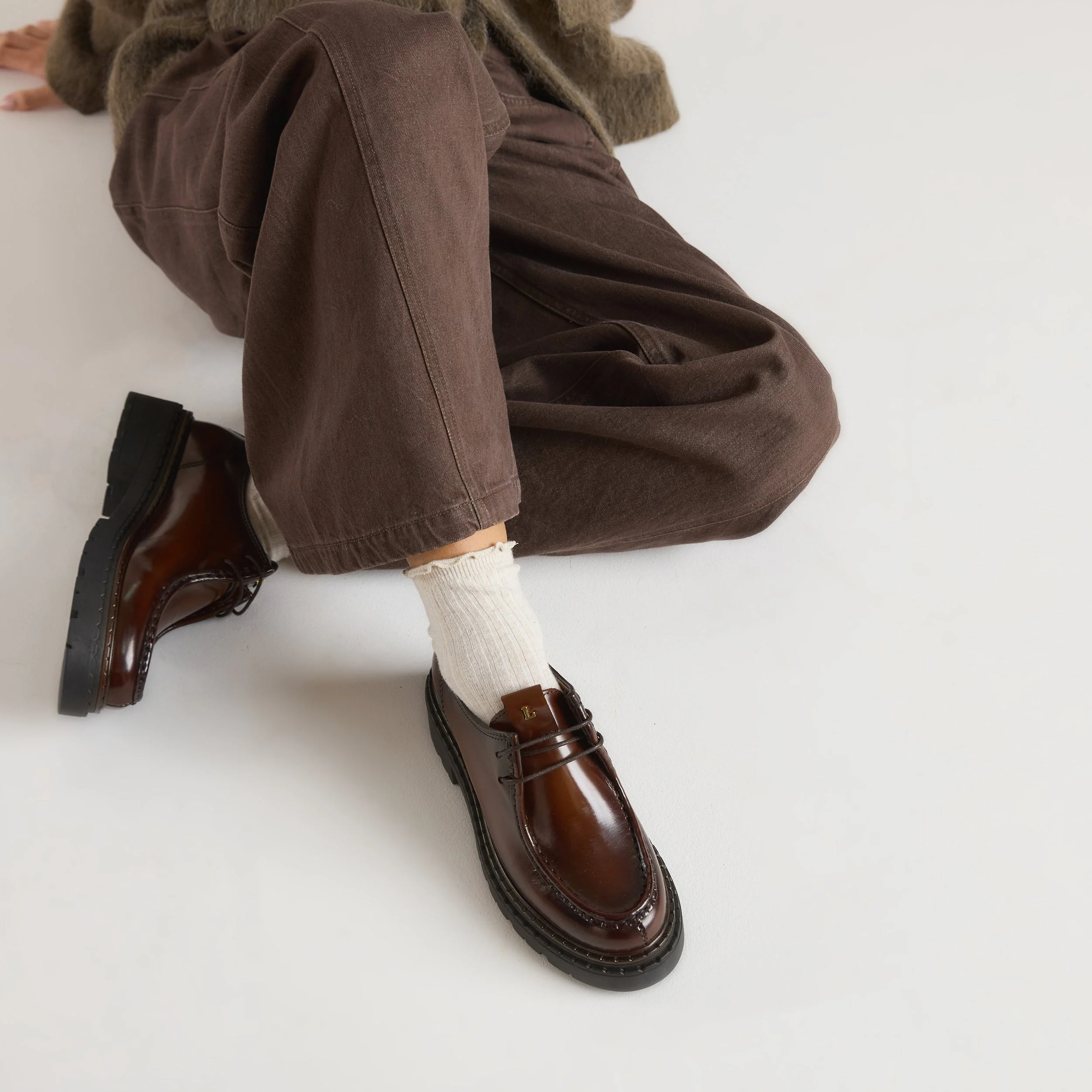 Etta Lace-Up Chunky Loafers - Tan - Image 2