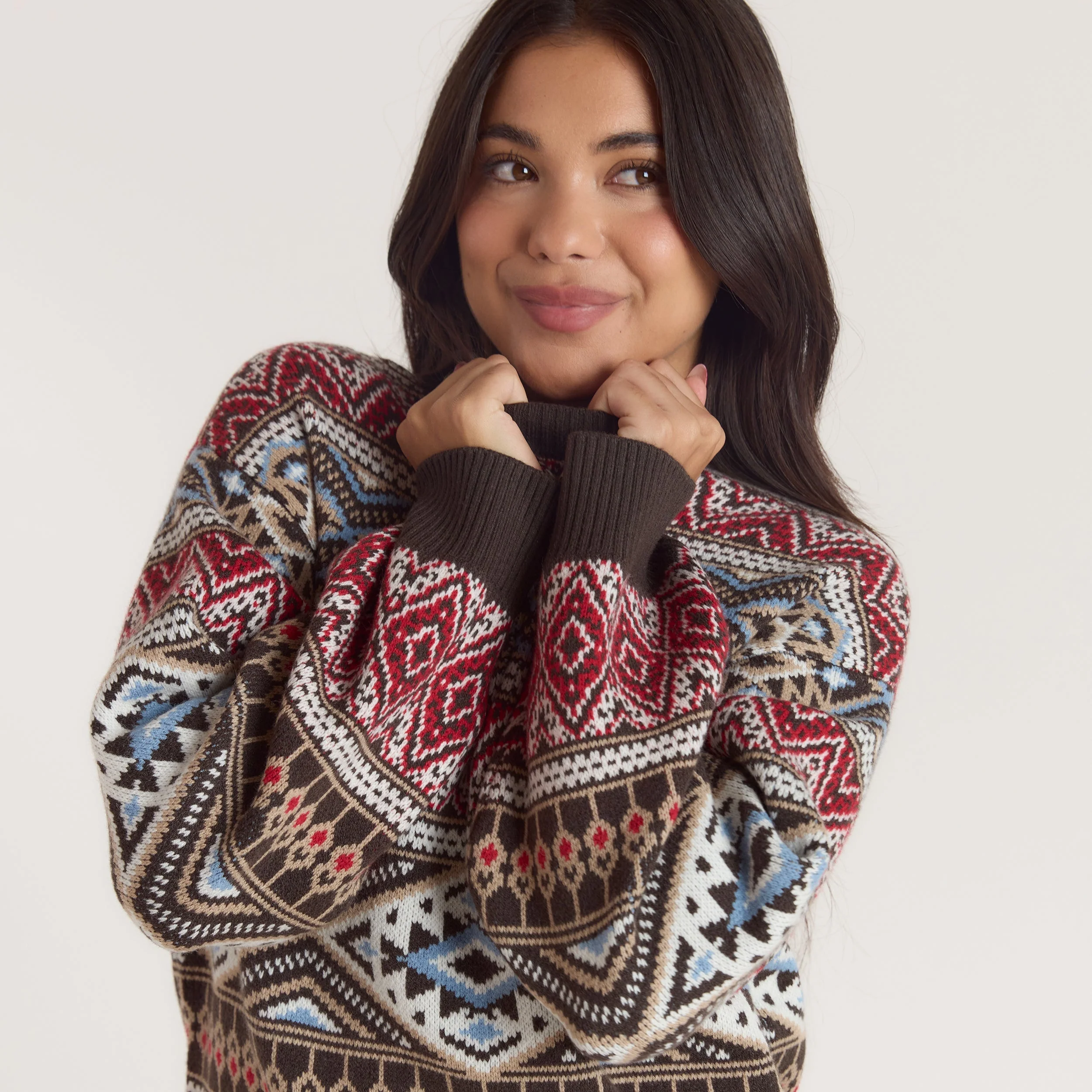 Fairisle Knitted Jumper - Brown/Red - Image 3