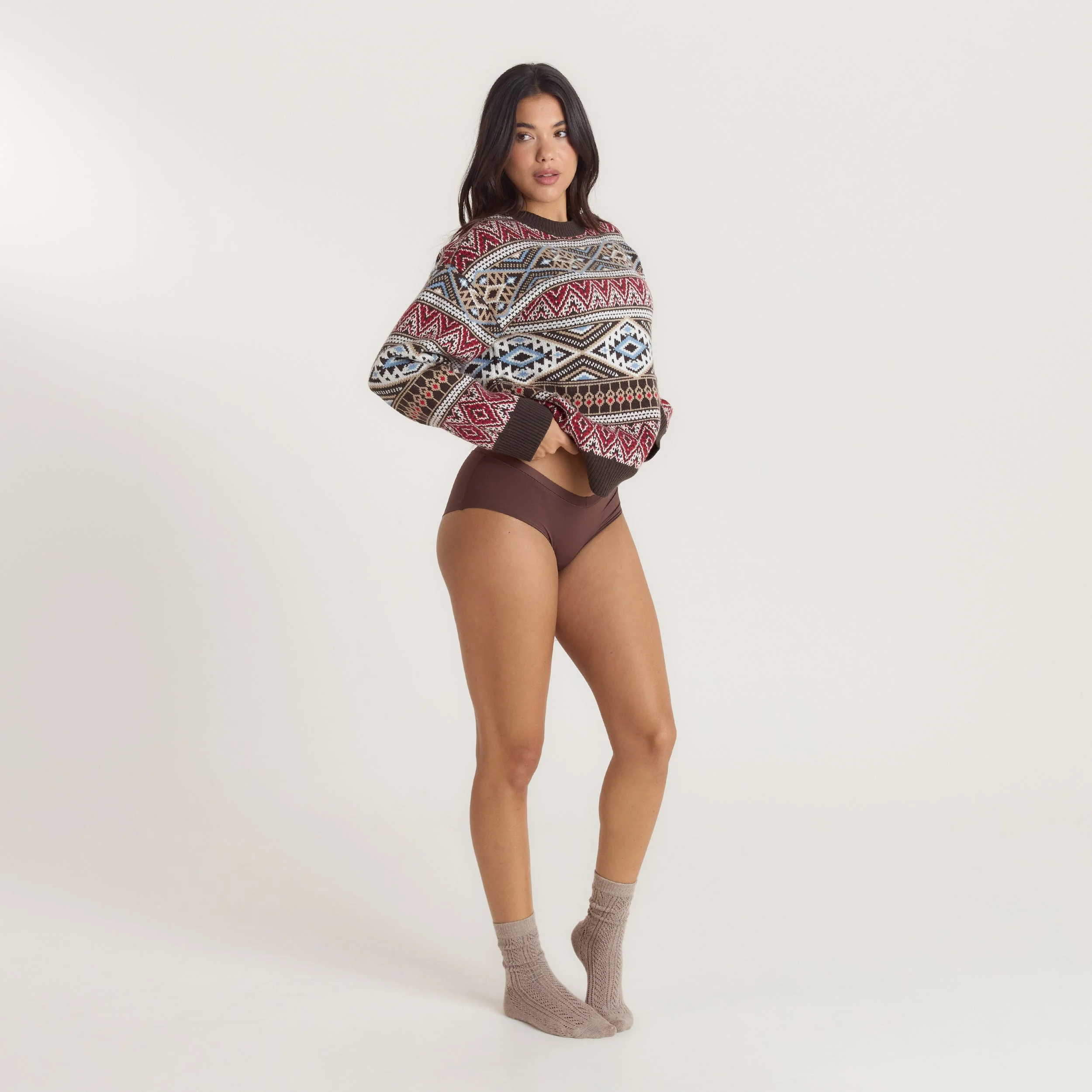Fairisle Knitted Jumper - Brown/Red - Image 4