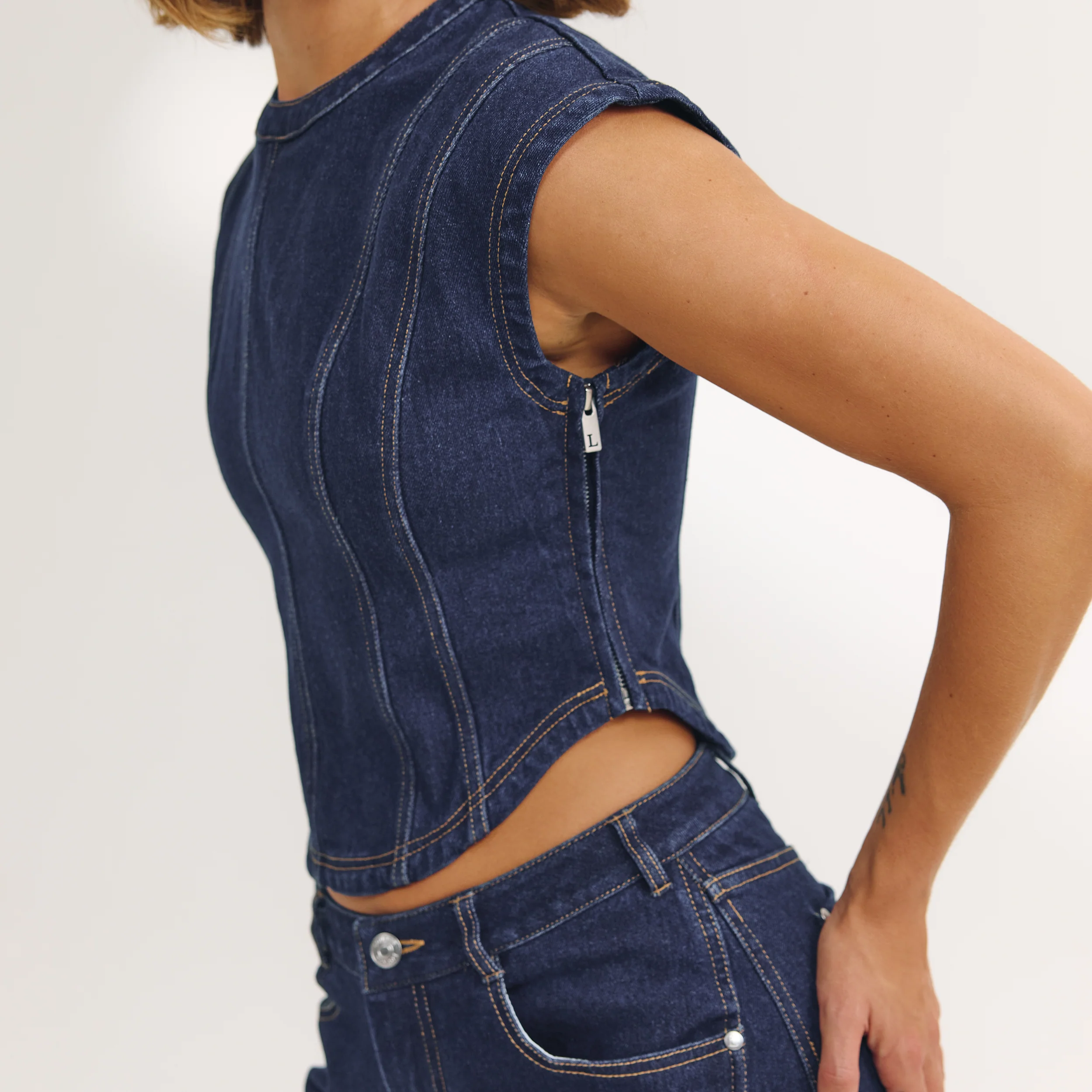 Fitted Denim Top - Indigo Blue - Image 3