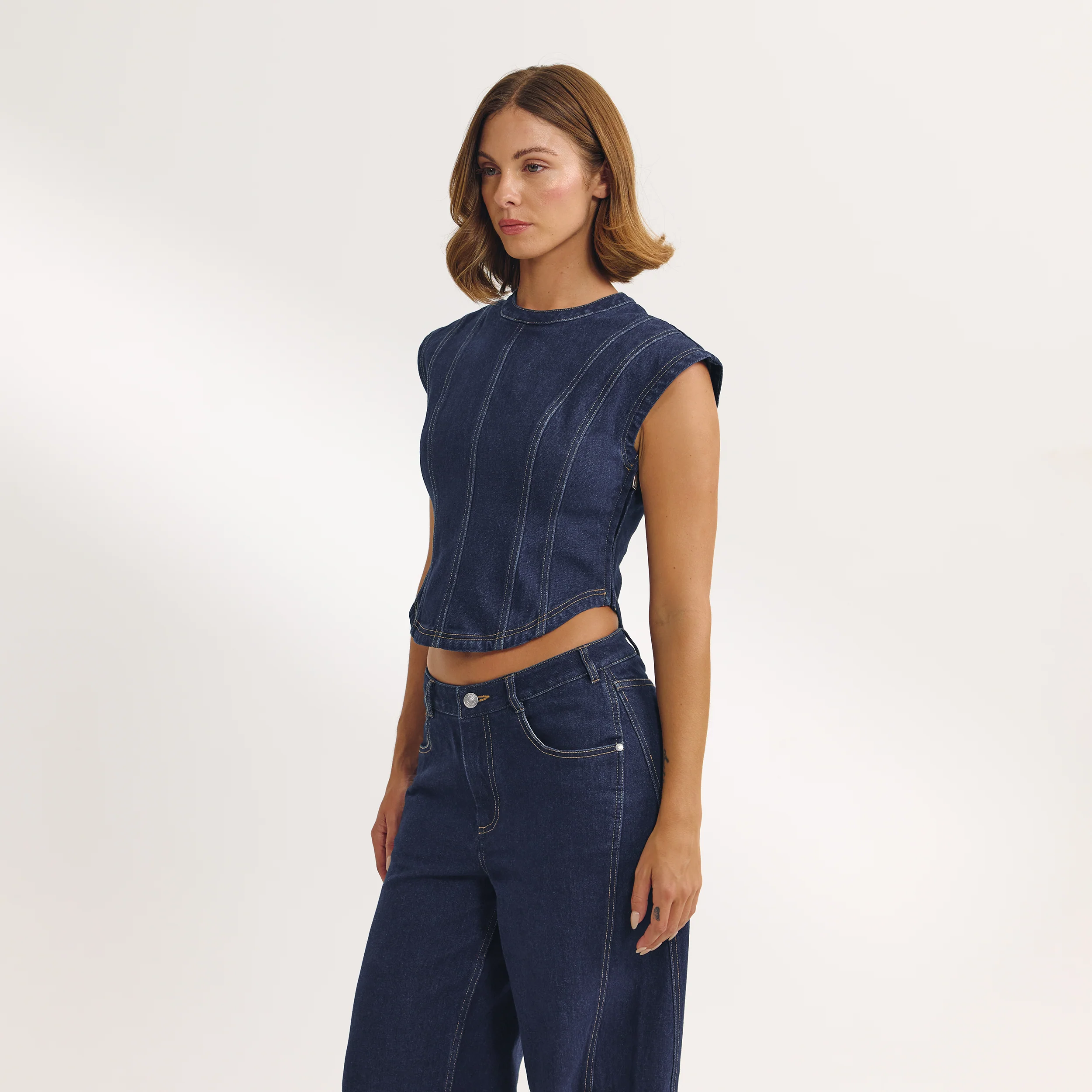 Fitted Denim Top - Indigo Blue - Image 6