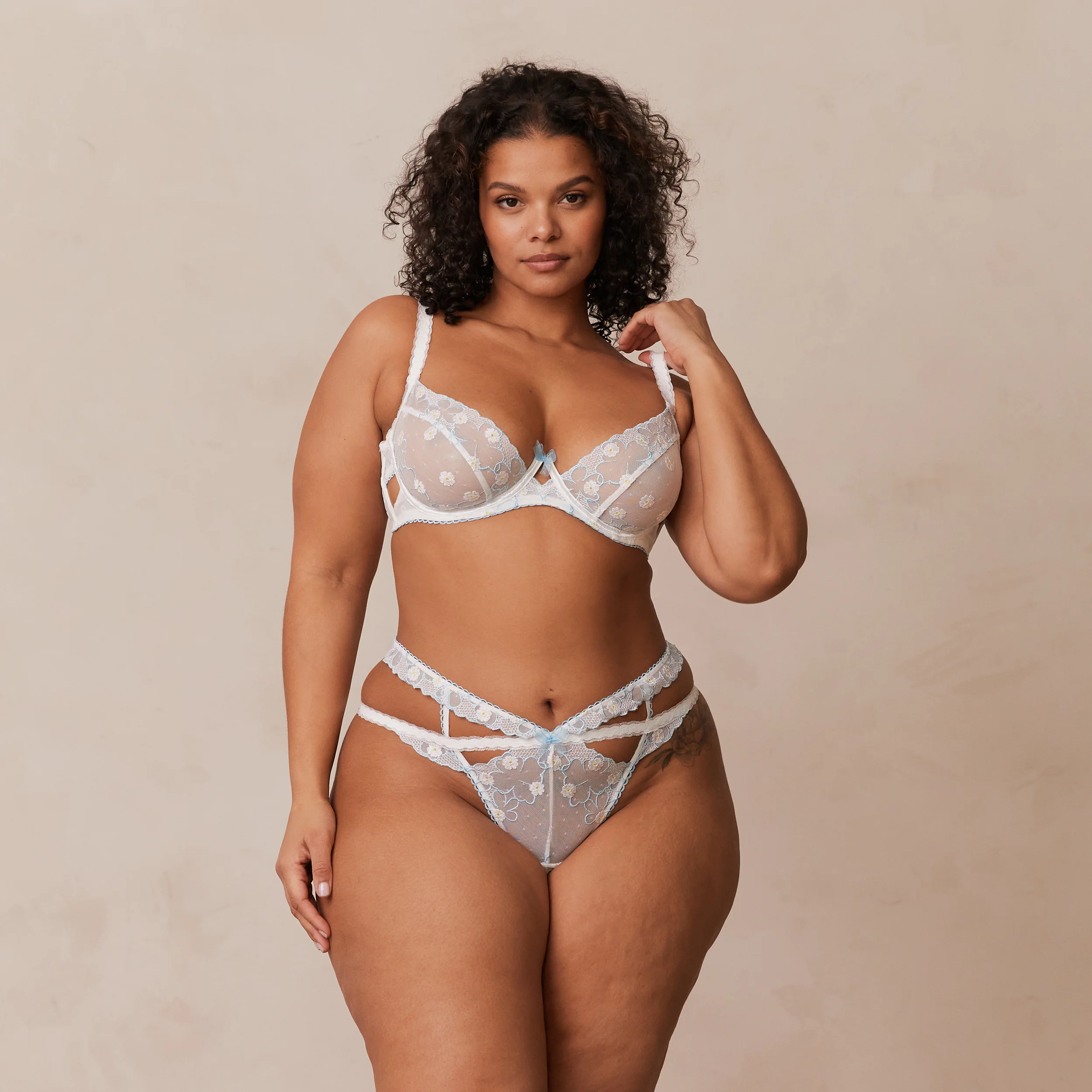 Fleur Balcony Bra  - White & Blue - Image 13