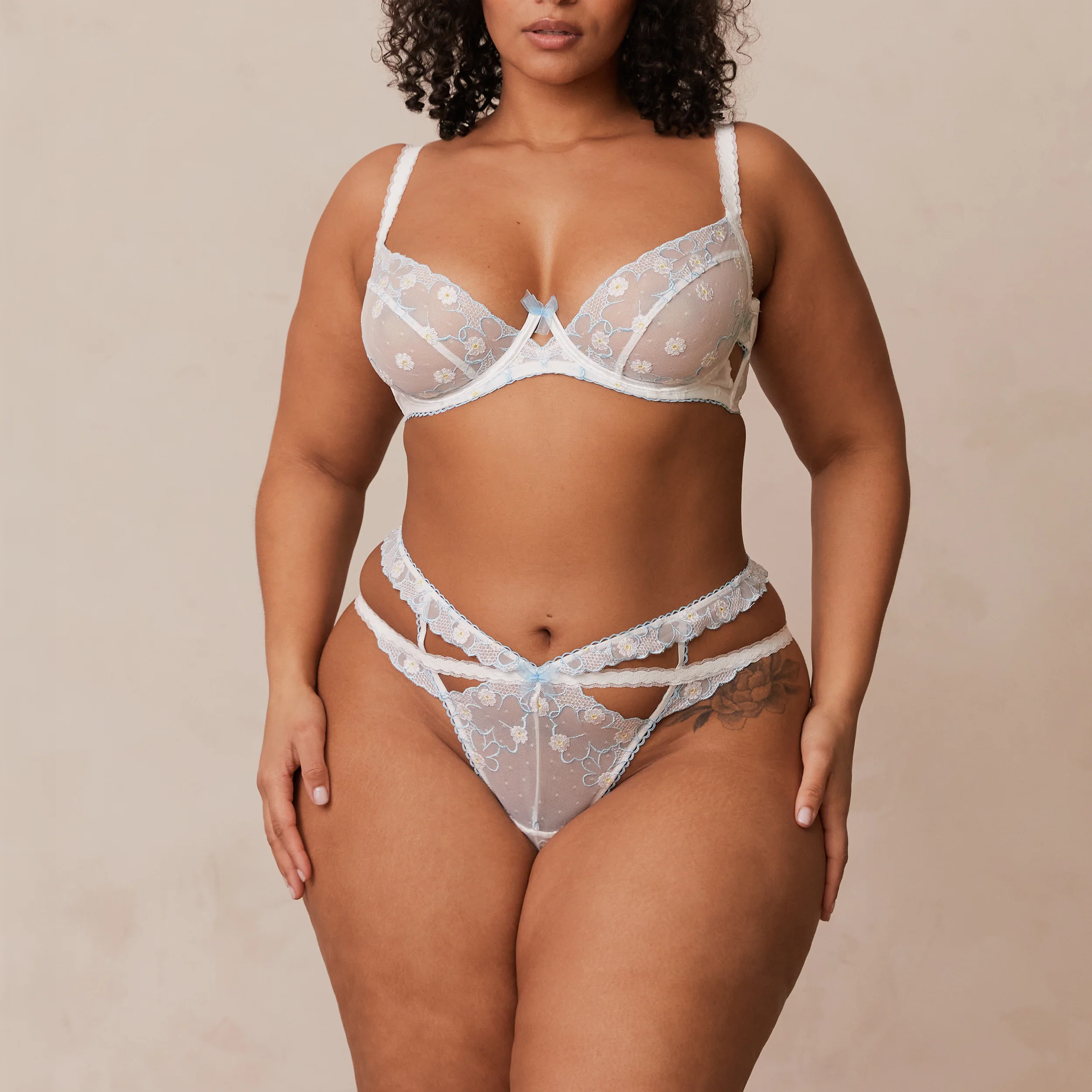Fleur Balcony Bra  - White & Blue - Image 15