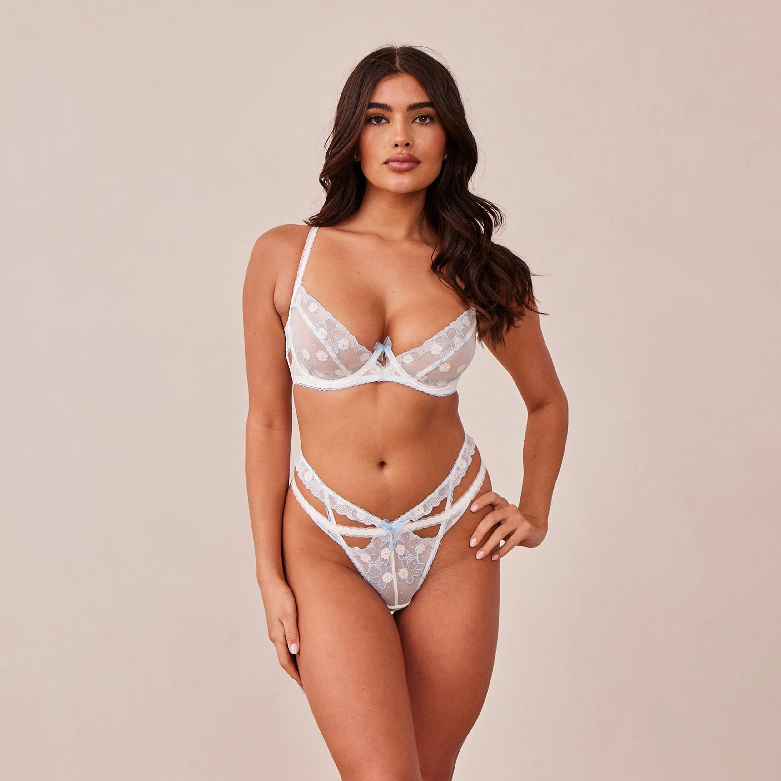 Fleur Balcony Bra  - White & Blue - Image 3