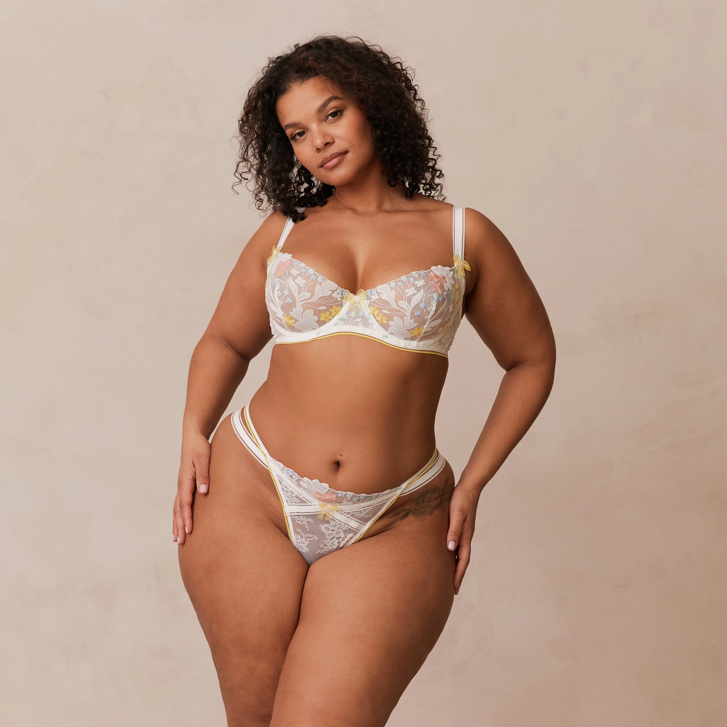 Fleur Balcony Bra - White & Yellow - Image 7