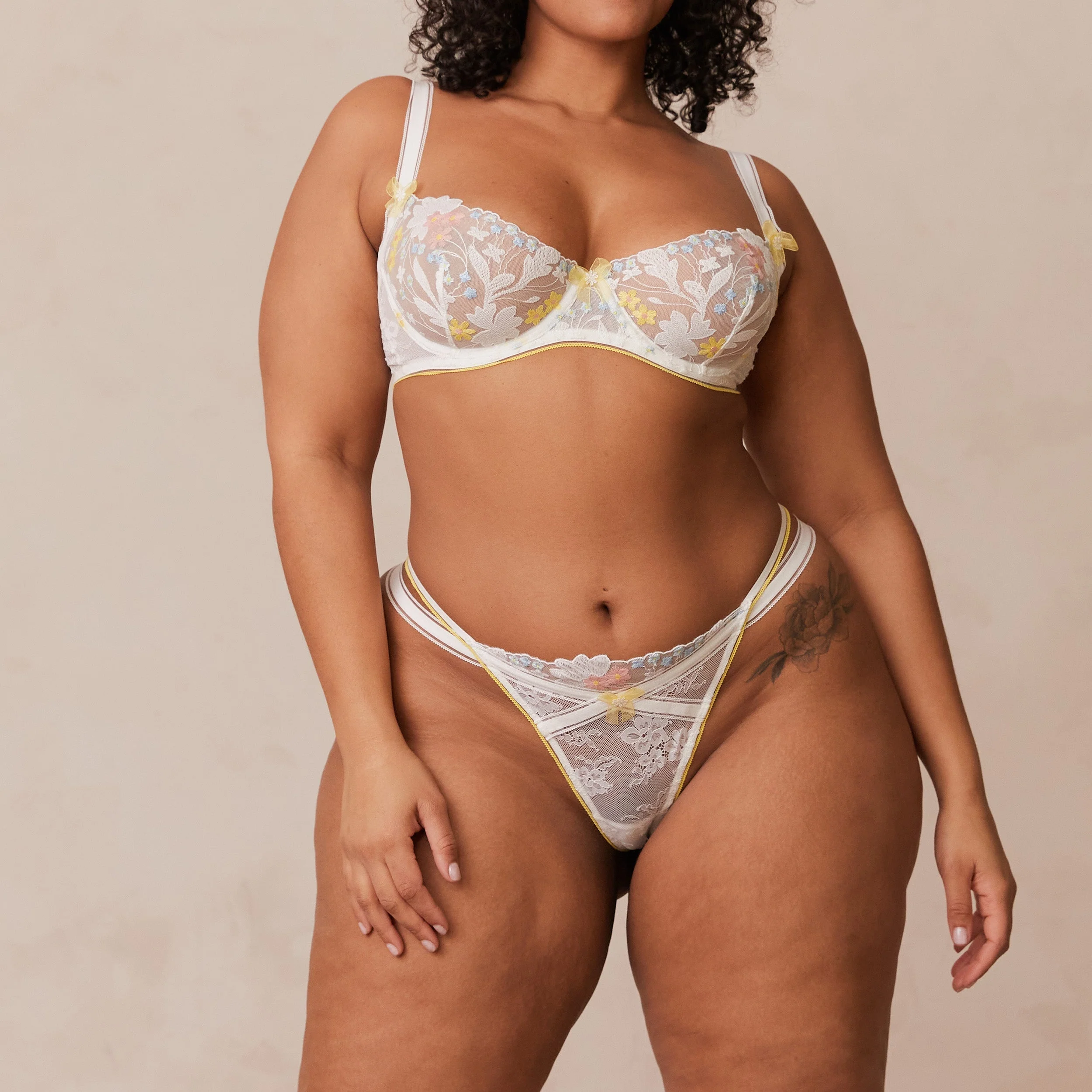 Fleur Balcony Bra - White & Yellow - Image 9