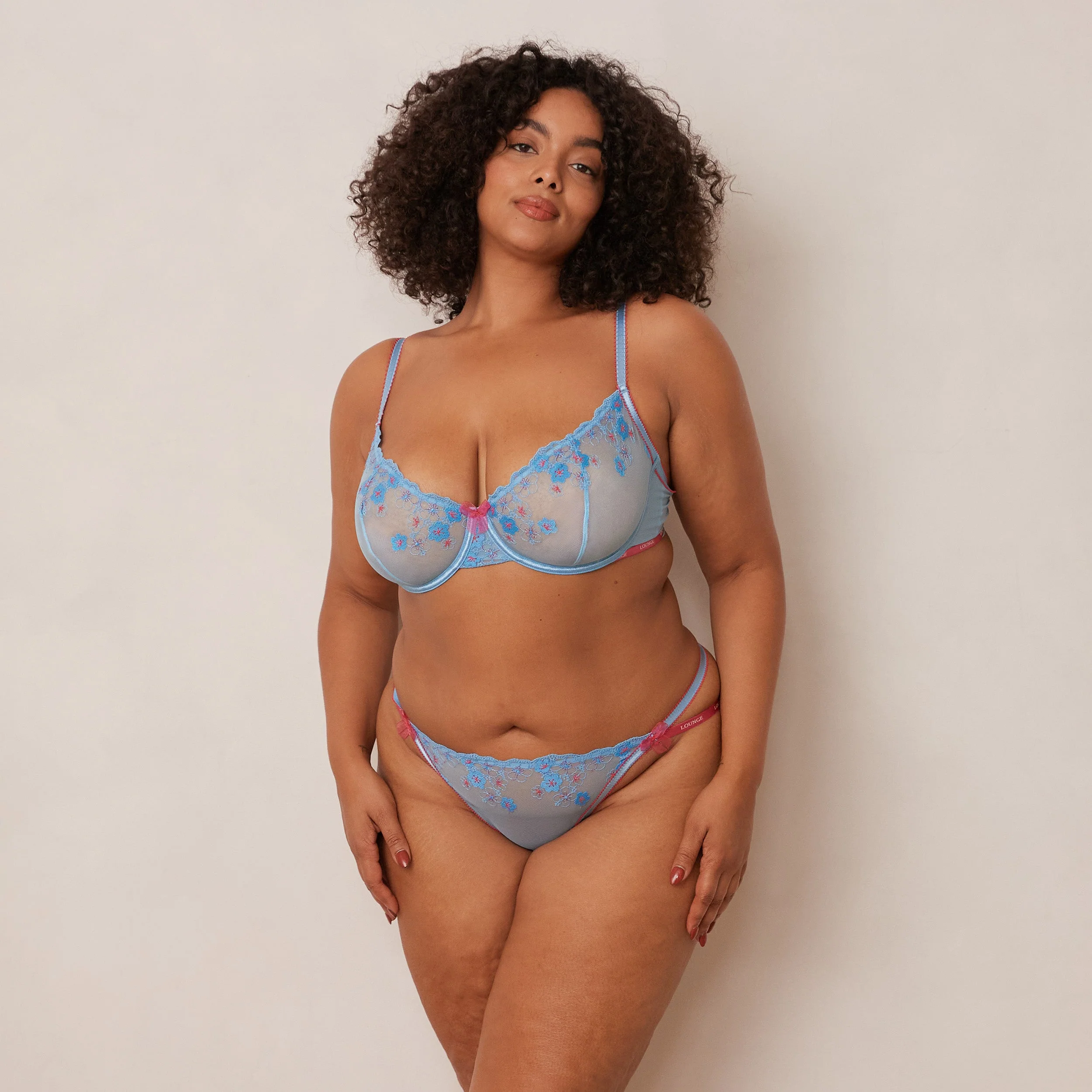 Floral Embroidered Balcony Bra  - Blue - Image 19