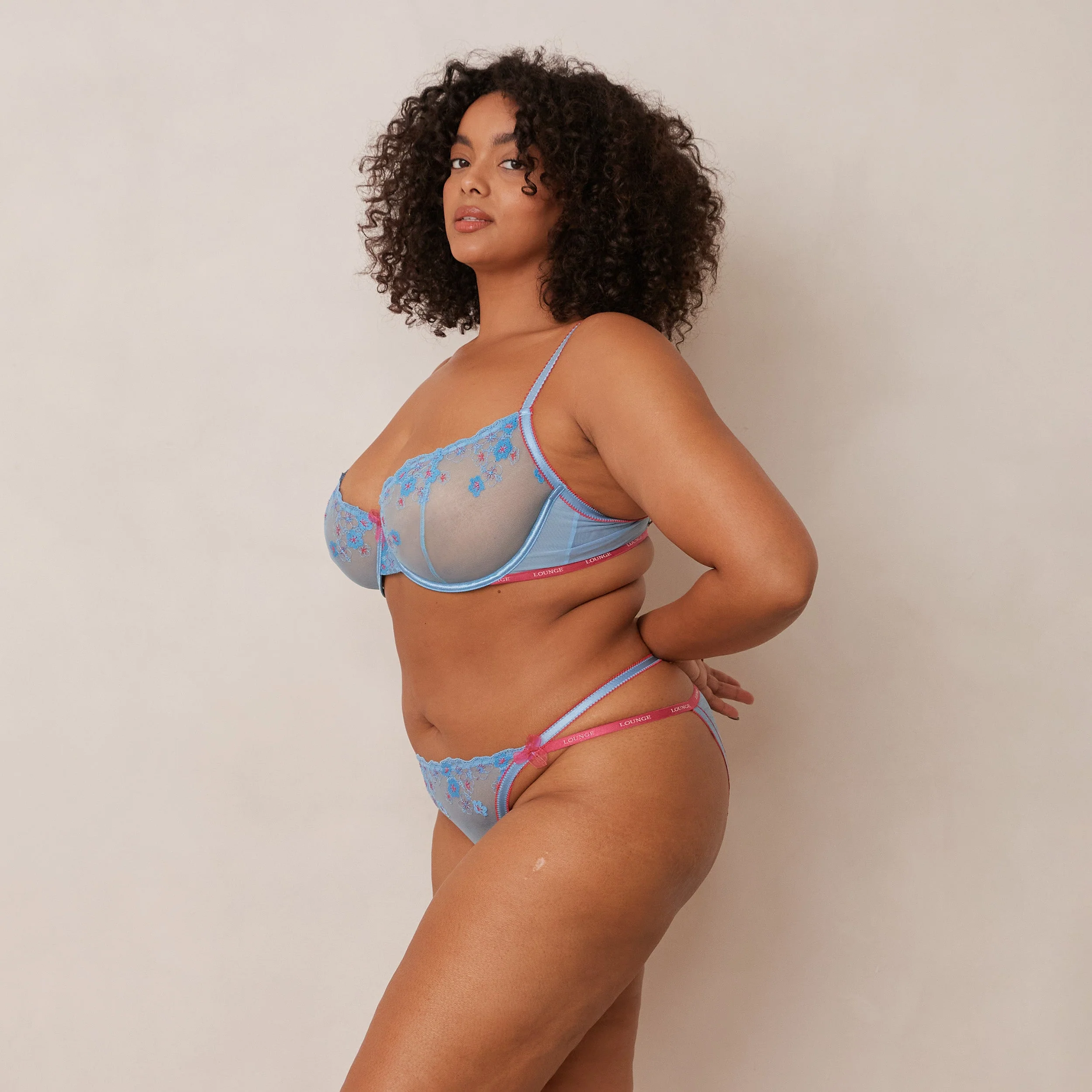 Floral Embroidered Balcony Bra  - Blue - Image 23
