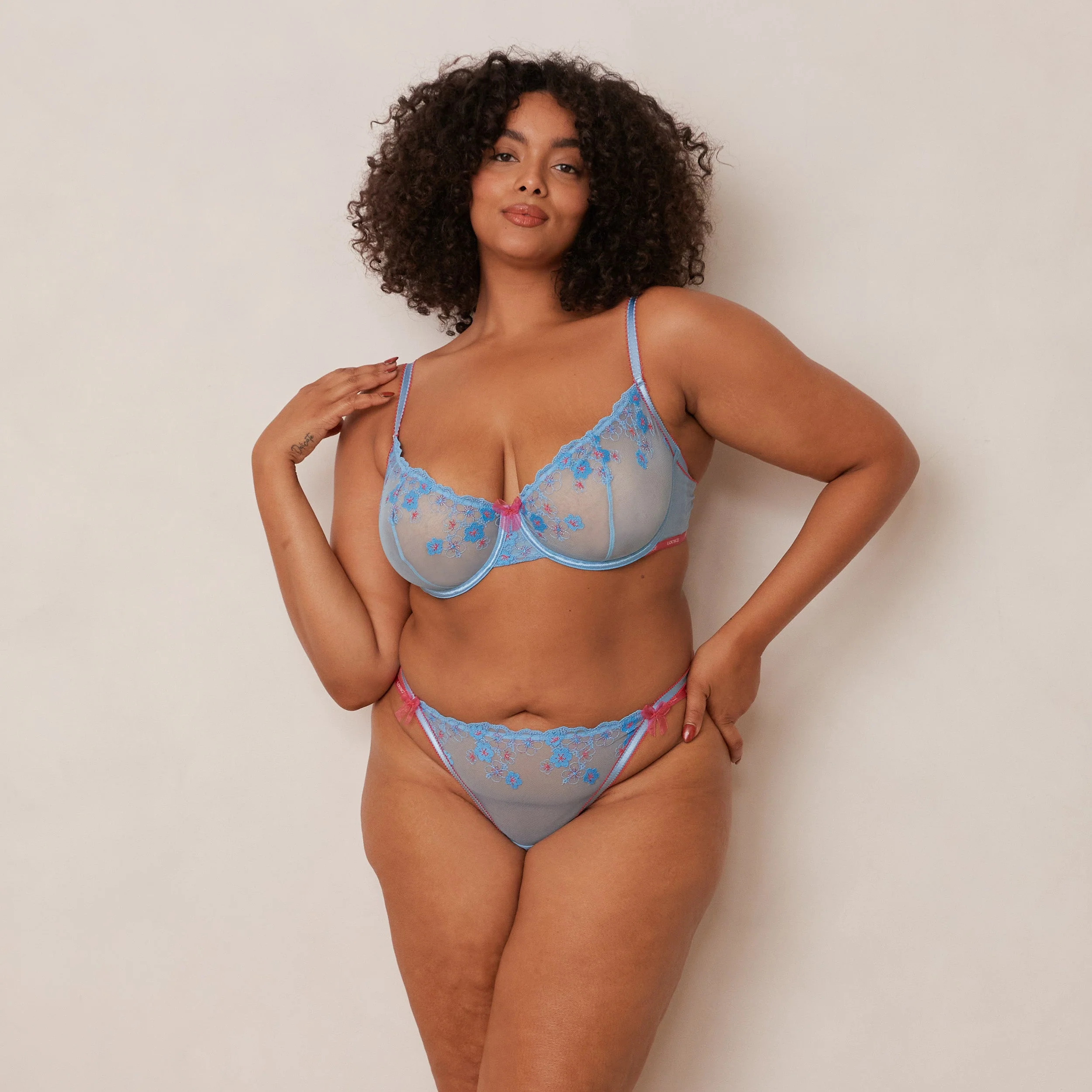 Floral Embroidered Balcony Bra  - Blue - Image 7