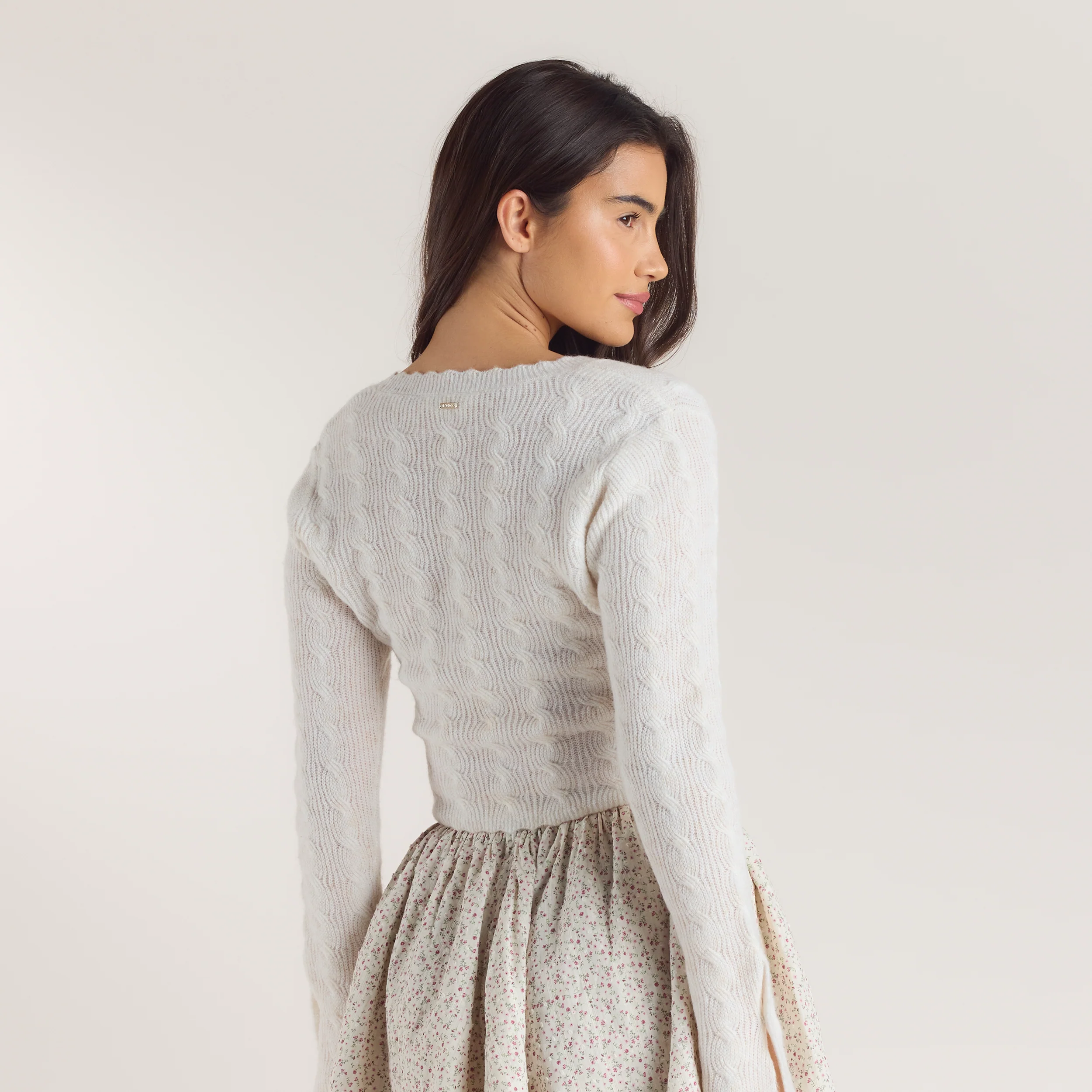 Fluted Sleeve Knitted Cardigan - Cream - Image 2