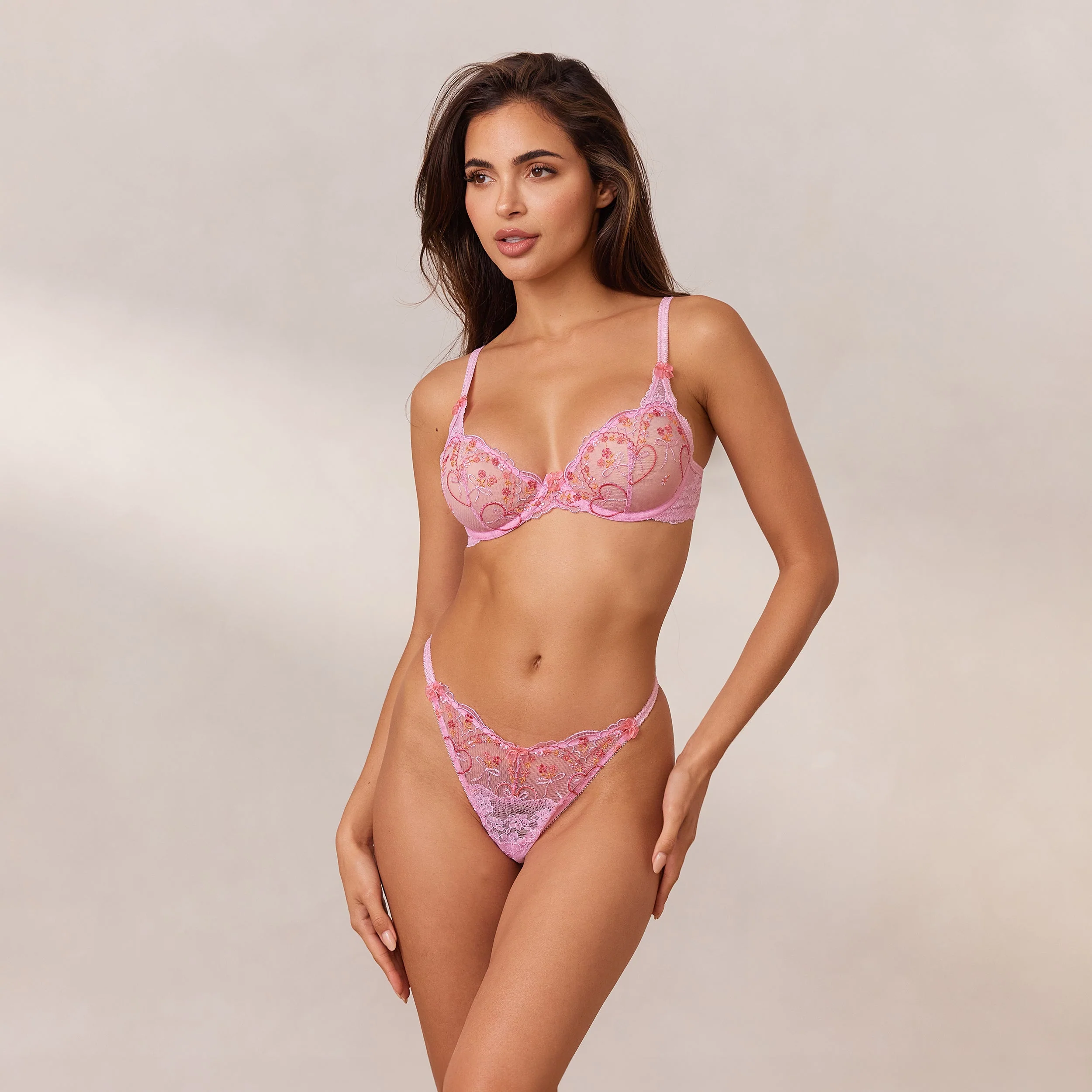Gardenia Plunge Balcony Bra - Pink - Image 7