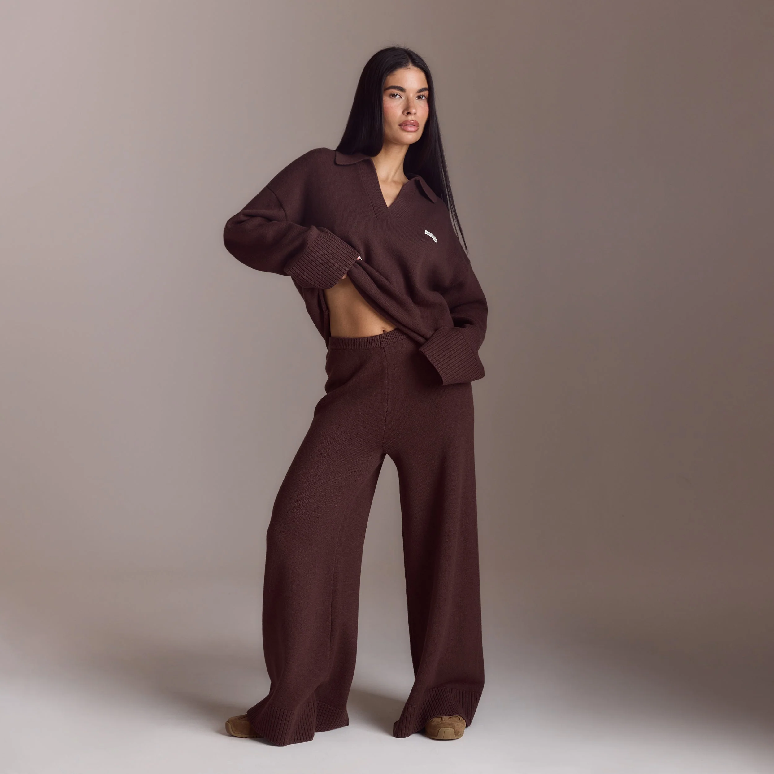 Half Placket Knitted Jumper - Chocolate - Image 4