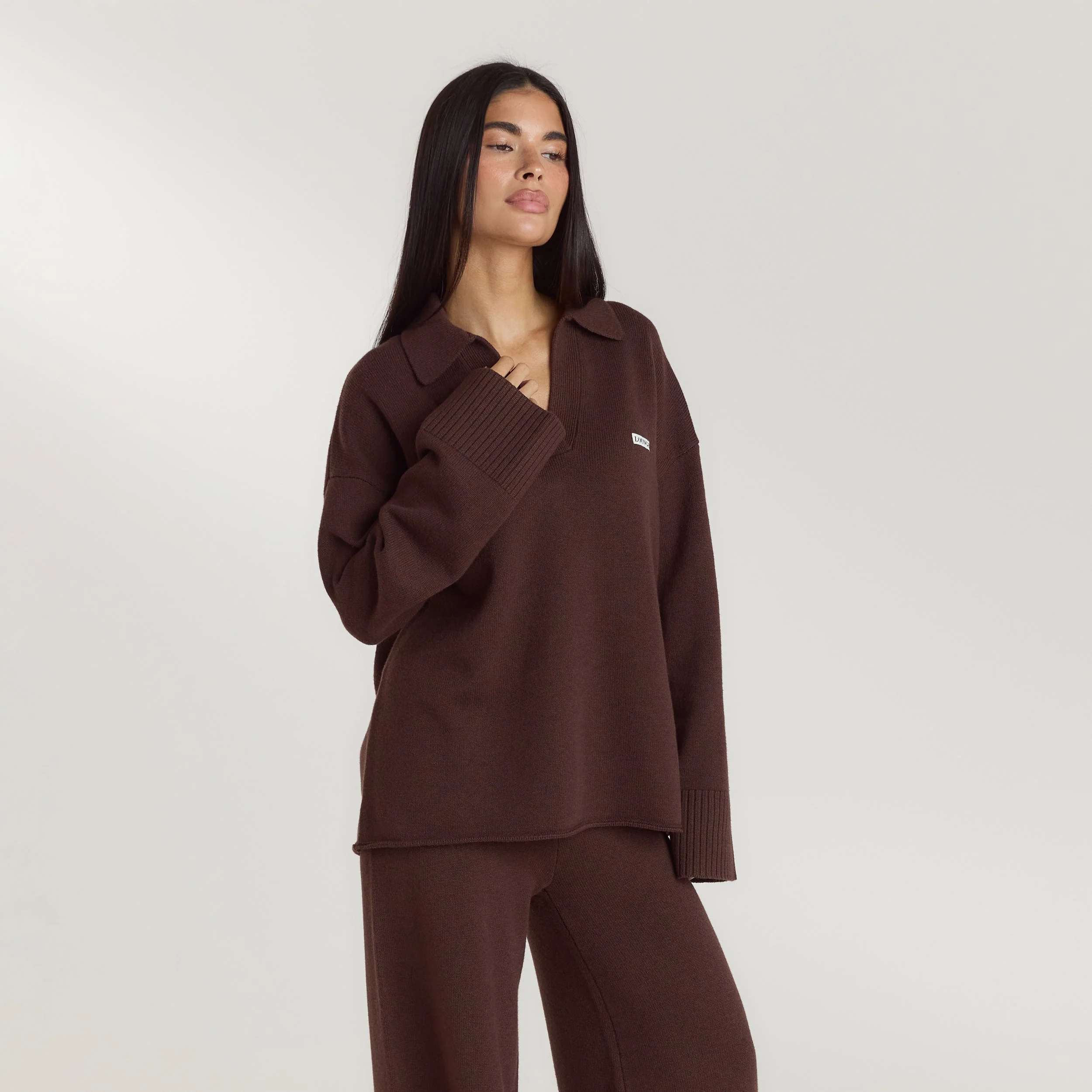 Half Placket Knitted Jumper - Chocolate - Image 5