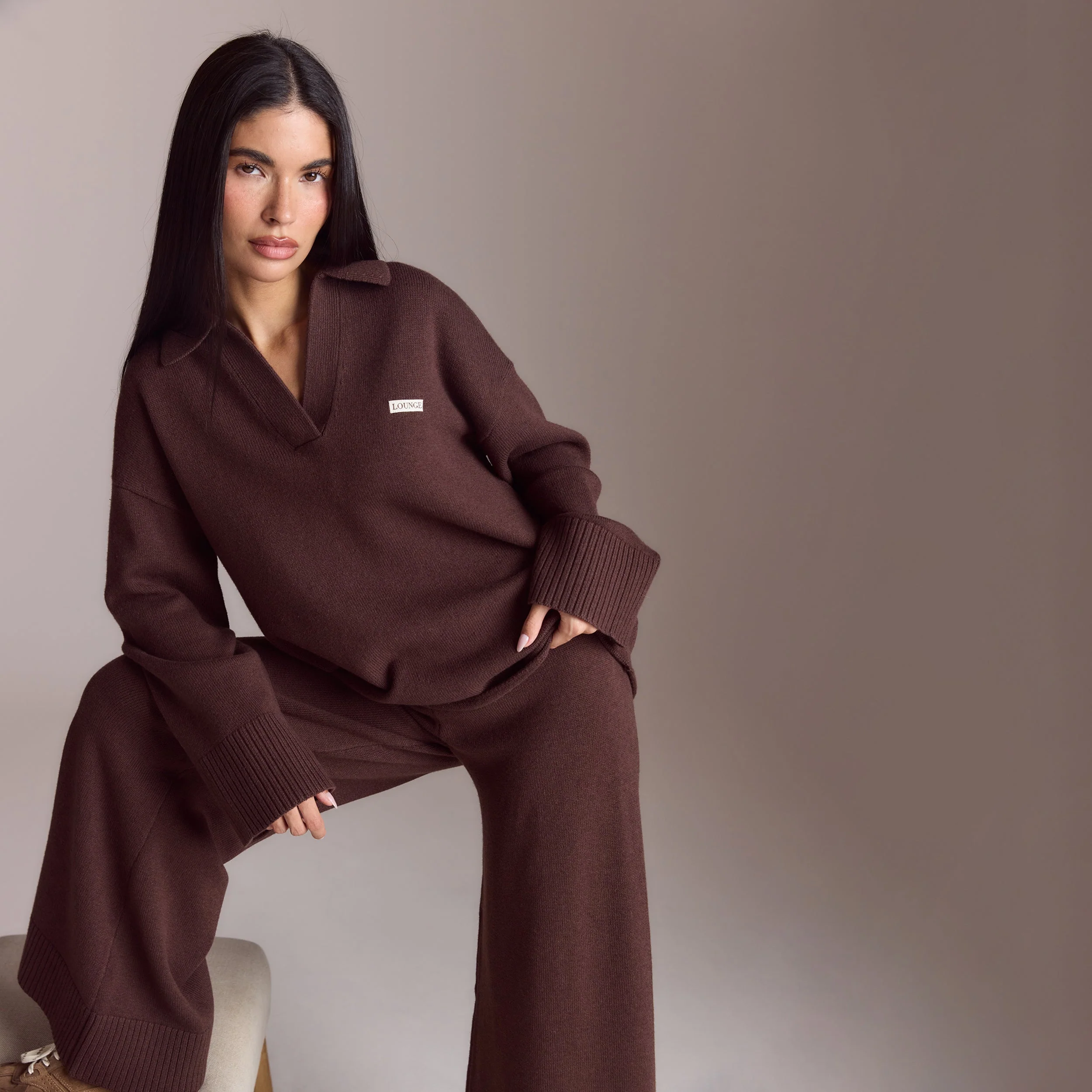 Half Placket Knitted Jumper - Chocolate - Image 6