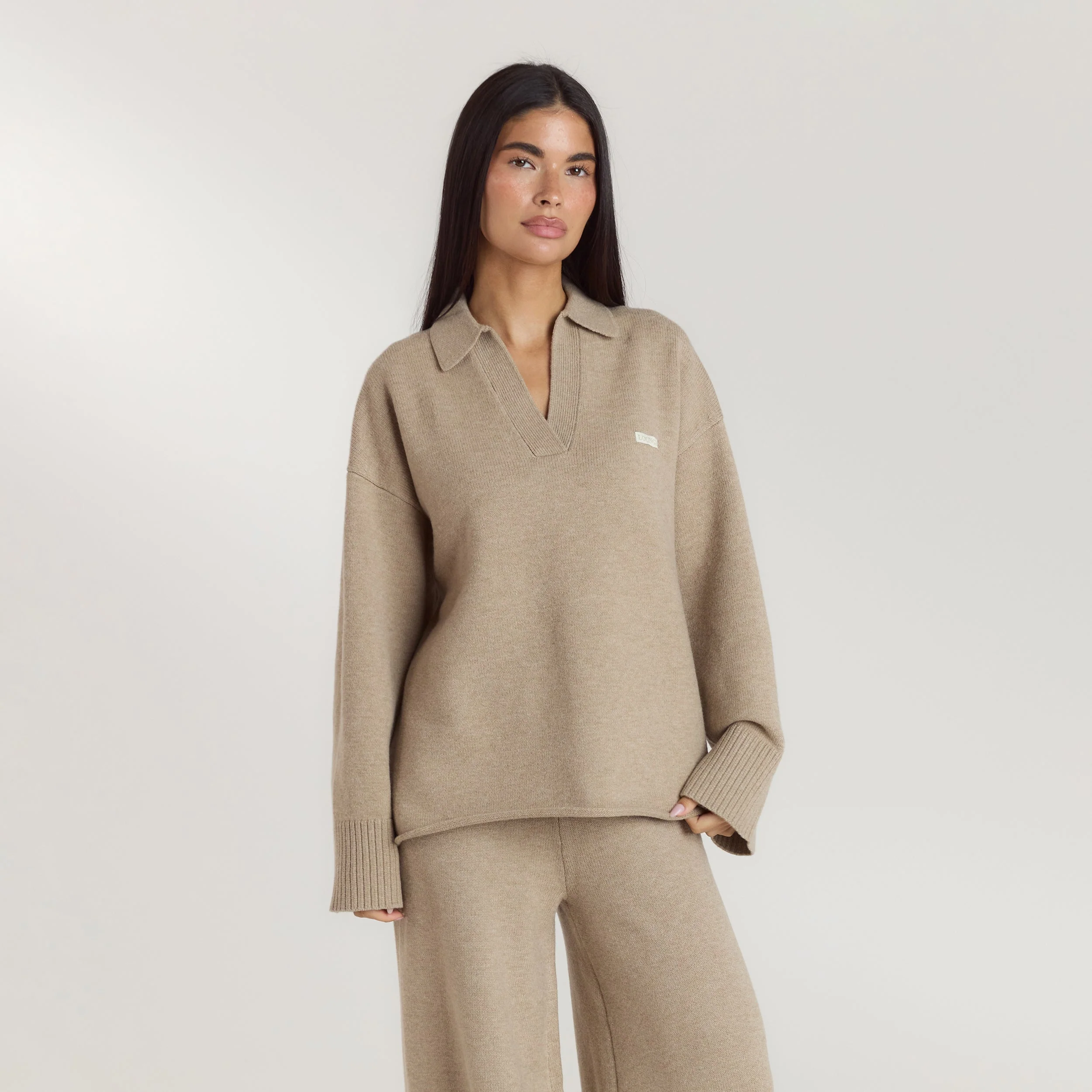 Half Placket Knitted Jumper - Mink - Image 3
