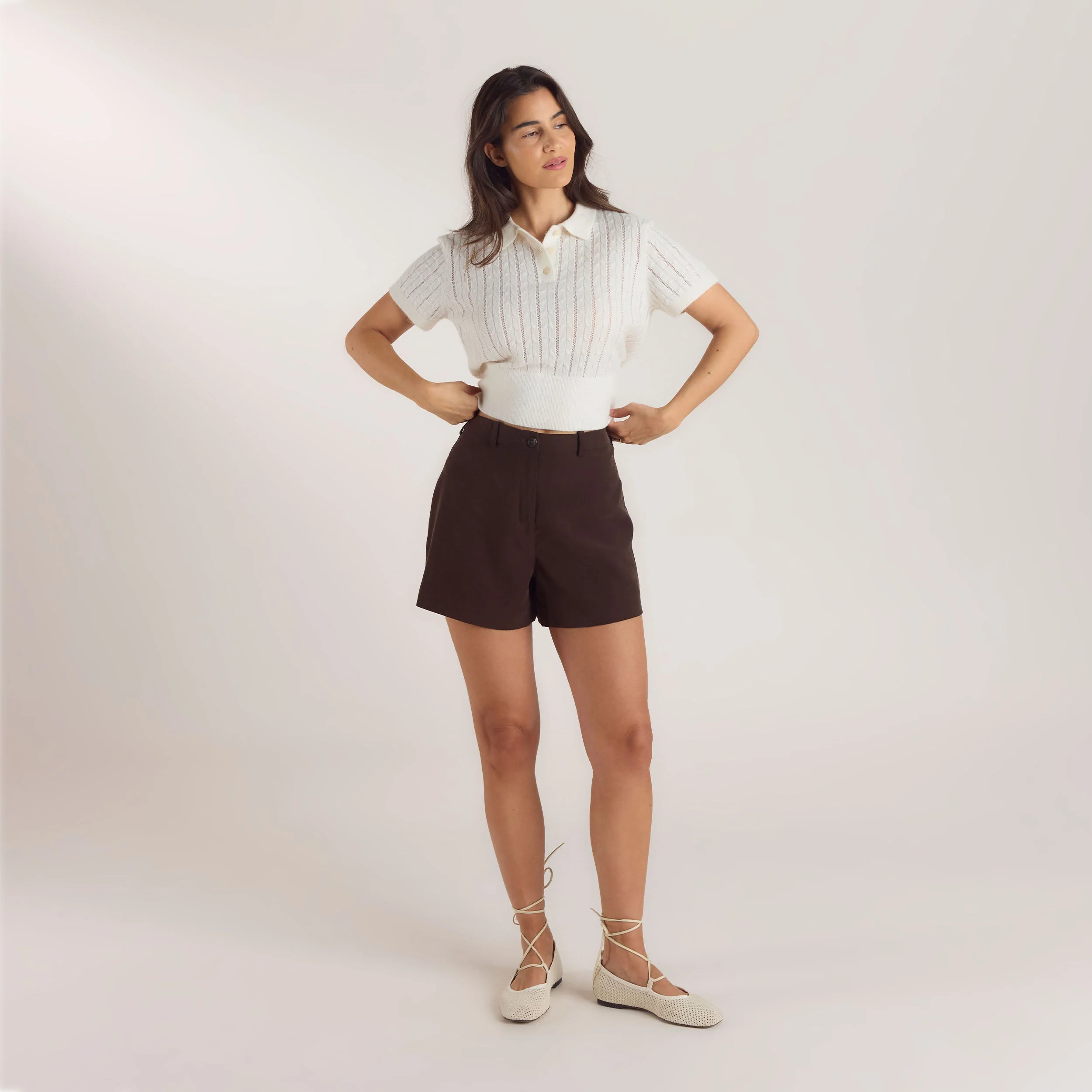 High-Waisted Tailored Shorts - Chocolate - Image 5