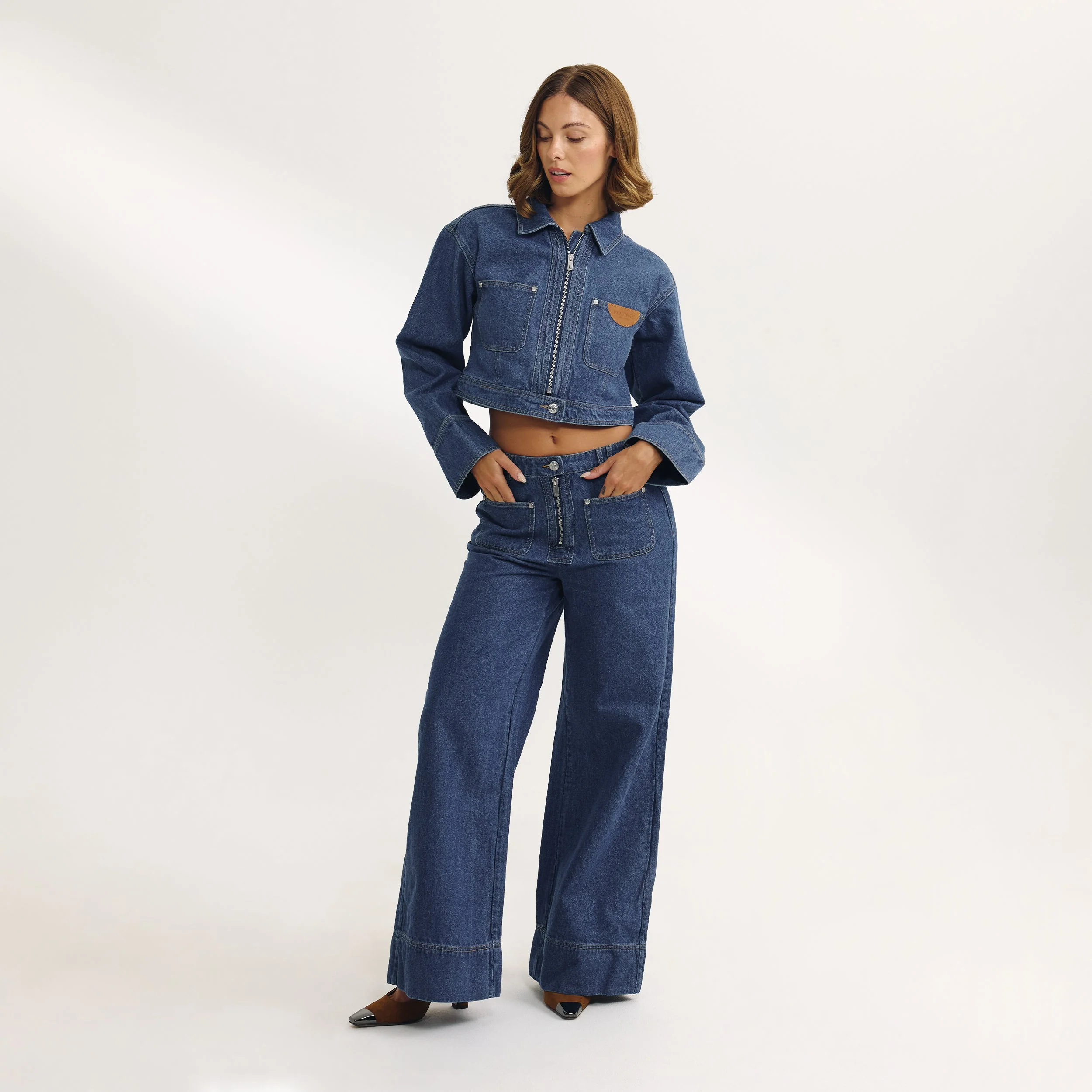 High-Waisted Wide-Leg Jeans - Blue - Image 3