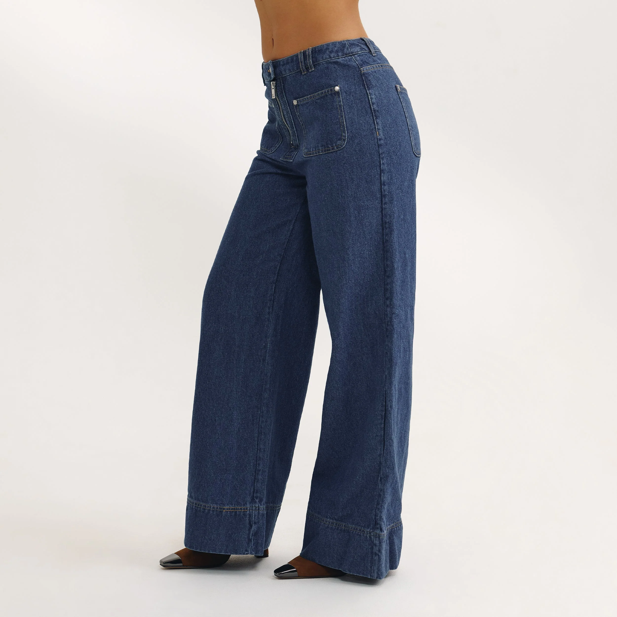 High-Waisted Wide-Leg Jeans - Blue - Image 4