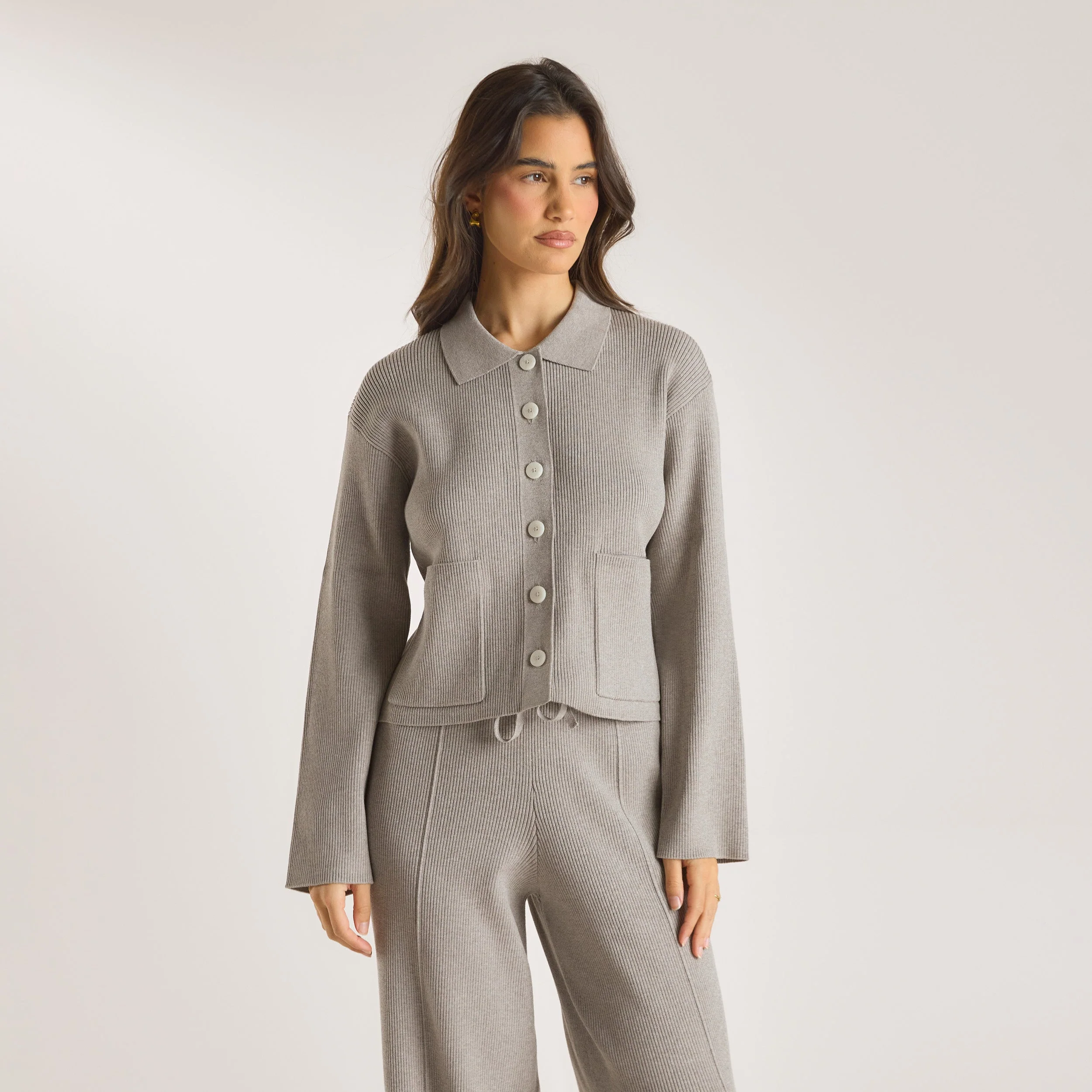 Knitted Oversized Shirt - Warm Grey - Image 3