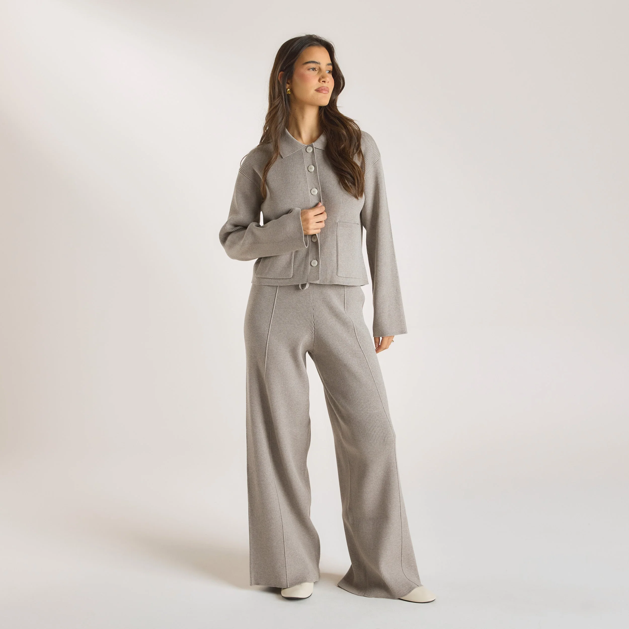 Knitted Oversized Shirt - Warm Grey - Image 4
