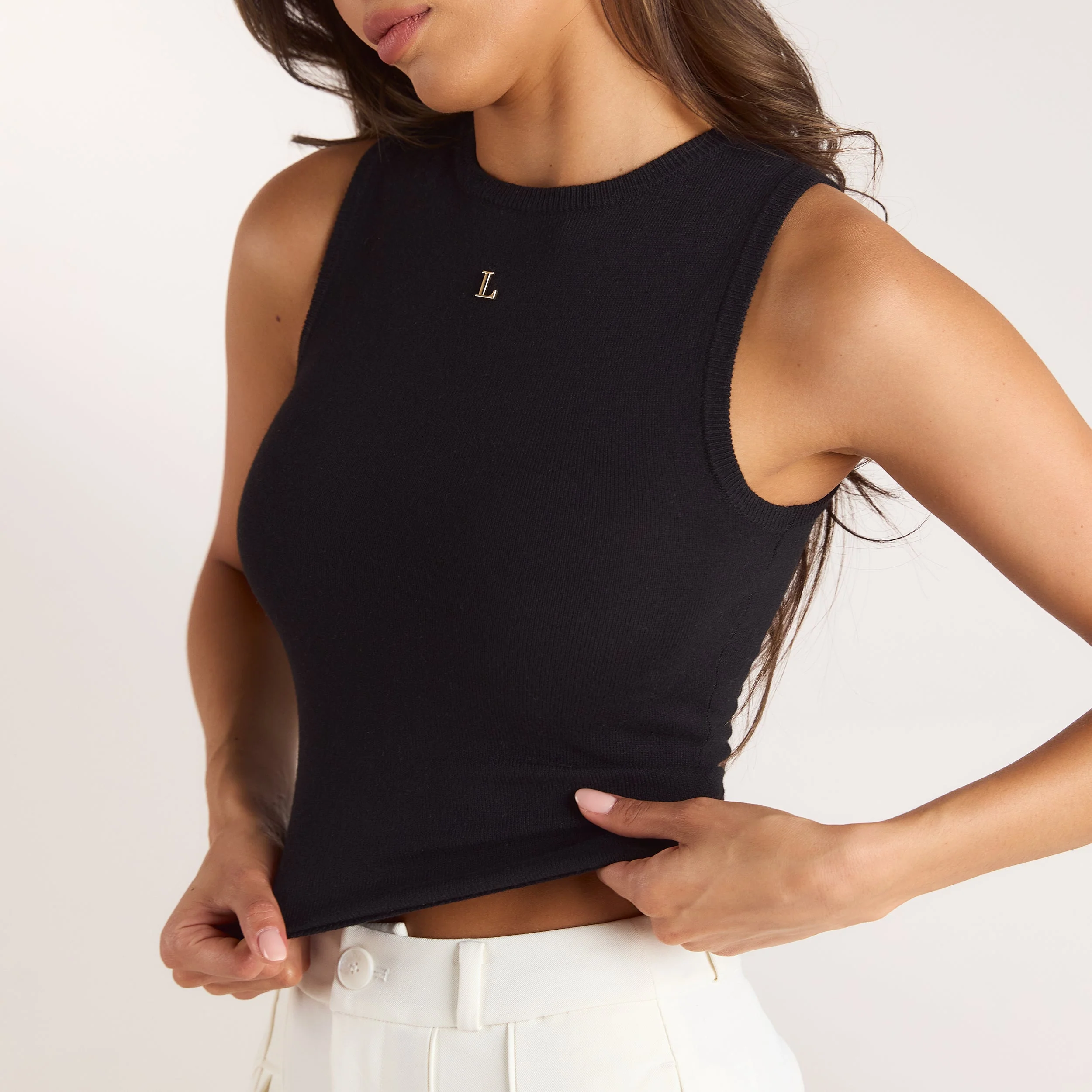Knitted Vest Top - Black - Image 4