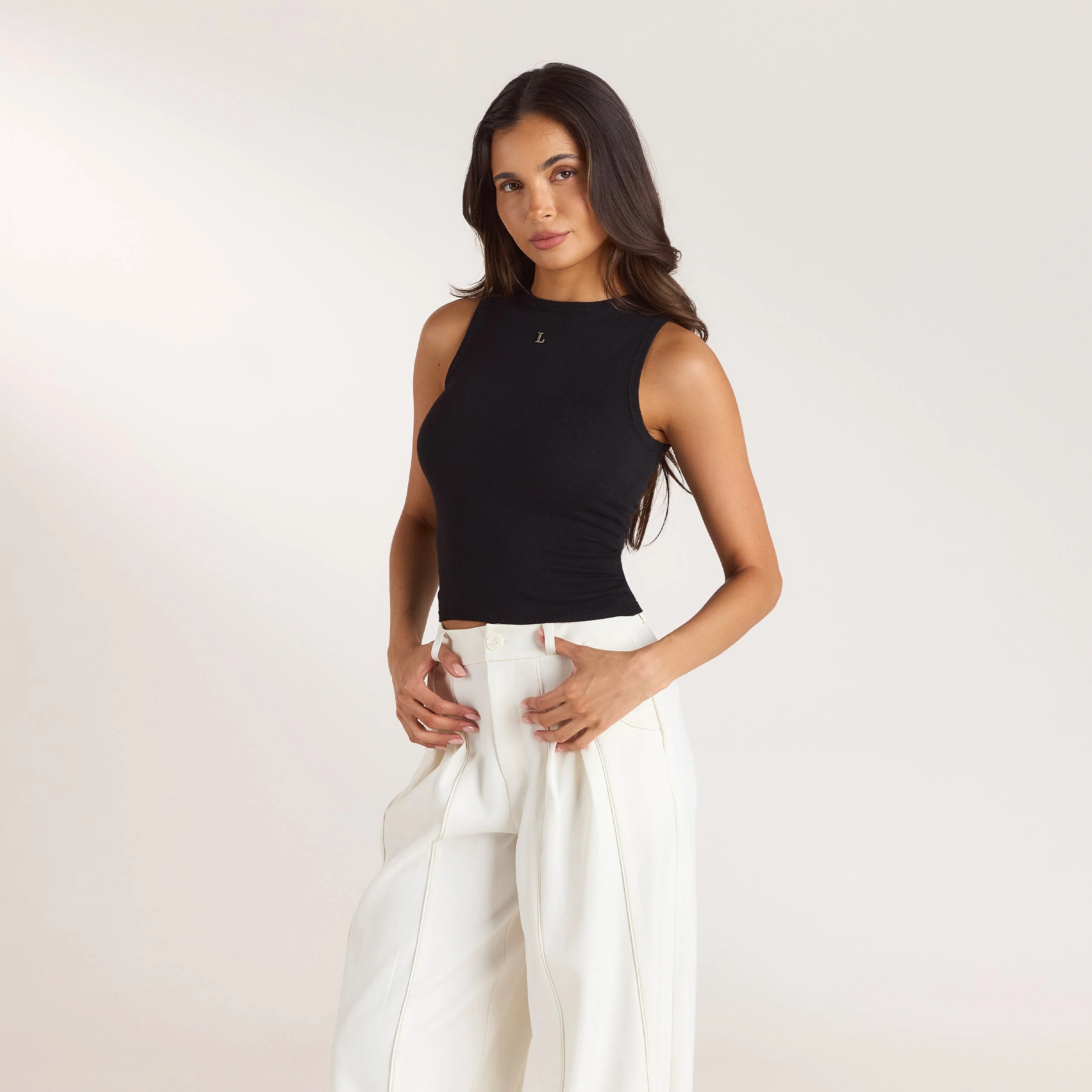 Knitted Vest Top - Black - Image 6