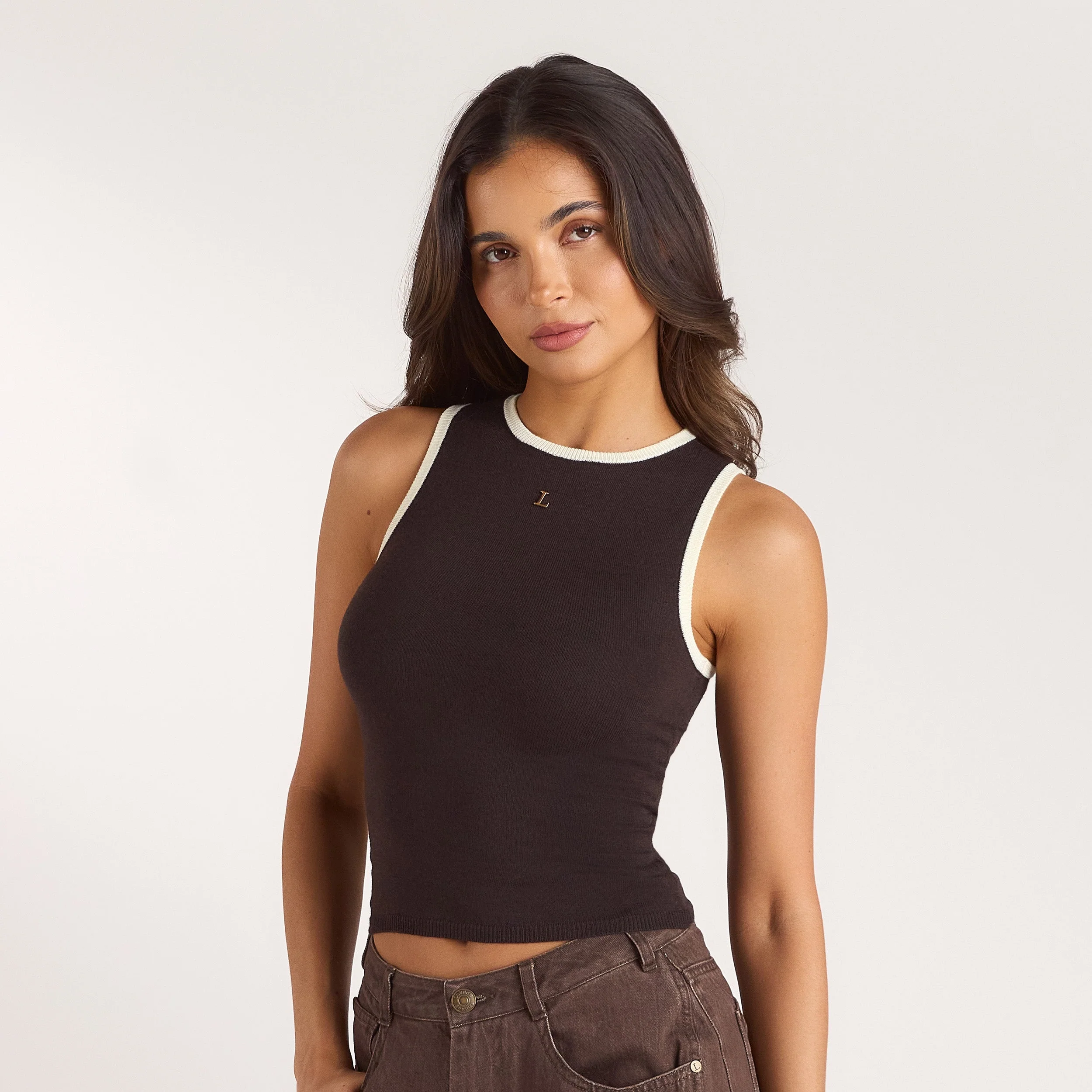 Knitted Vest Top - Chocolate - Image 5