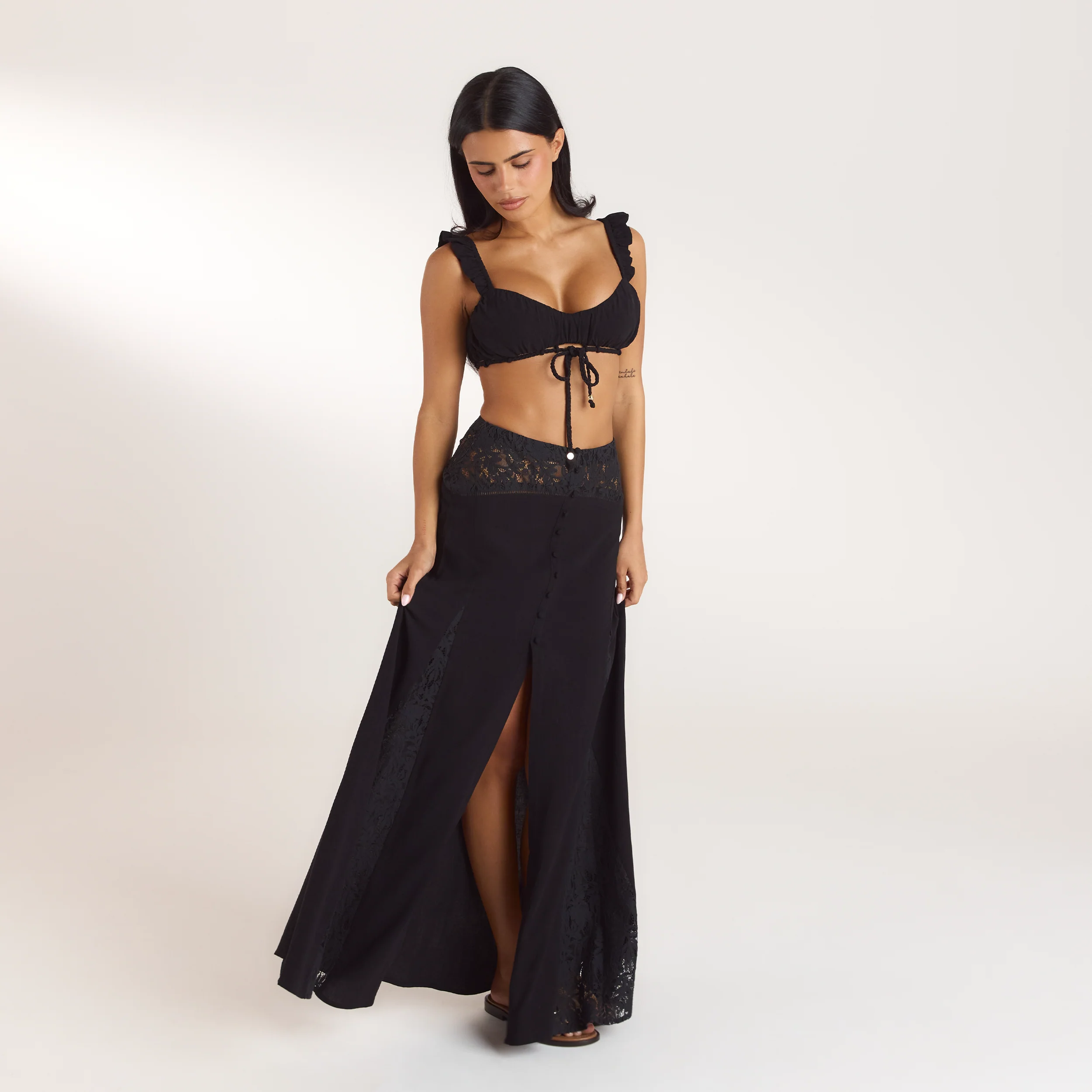 Lace Insert Maxi Skirt - Black - Image 3
