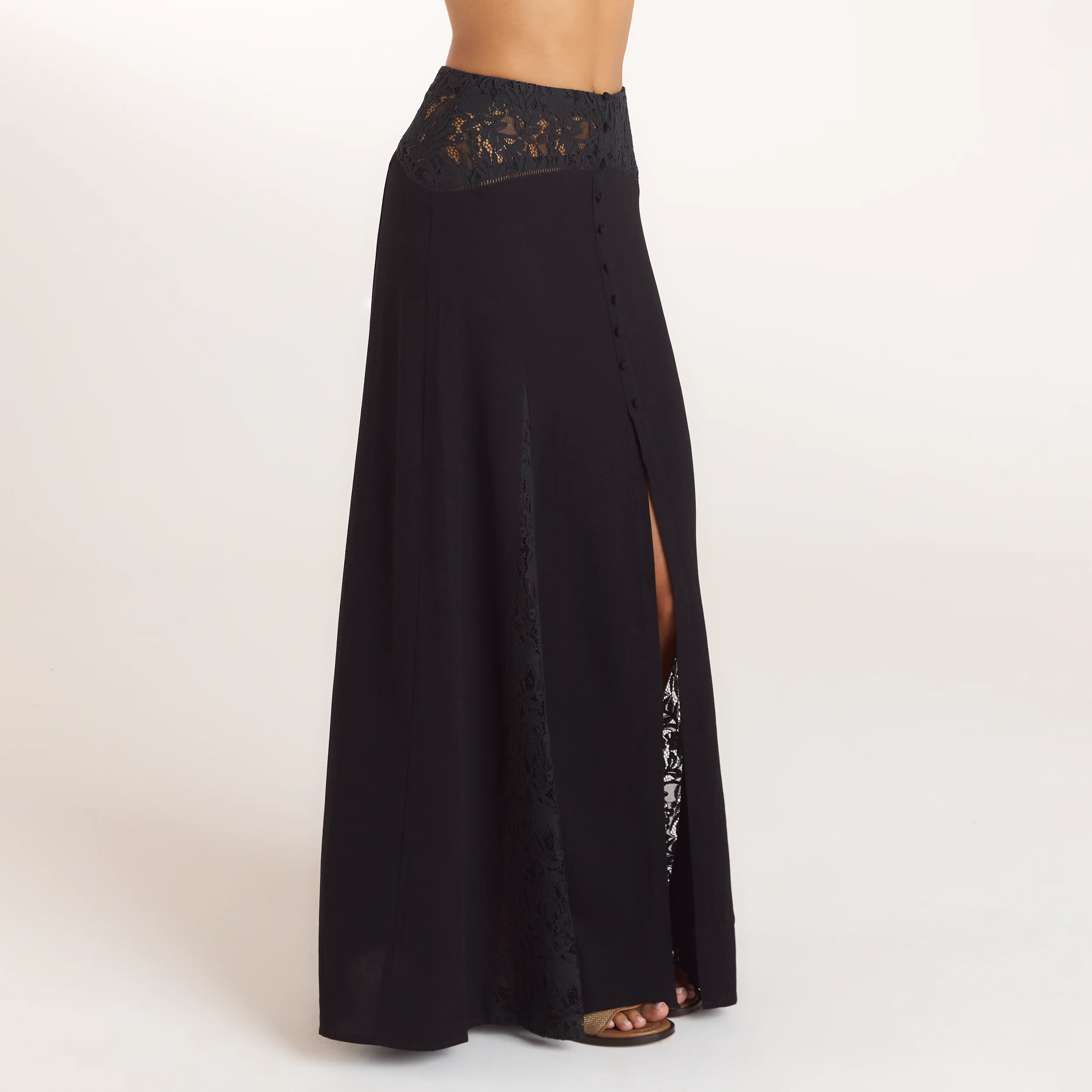 Lace Insert Maxi Skirt - Black - Image 4